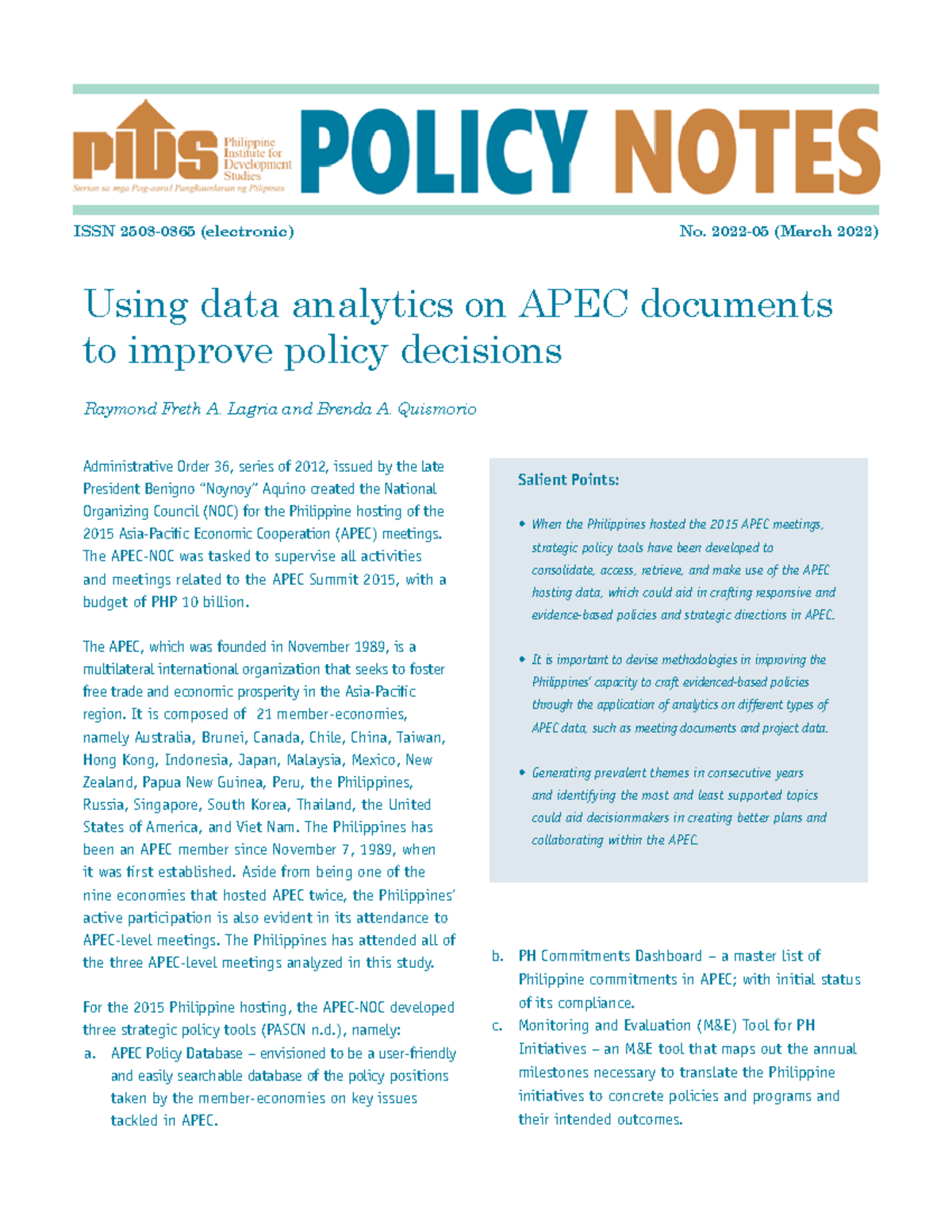 APEC Policy Insights: Data Analytics for Improved Decision-Making - Studocu