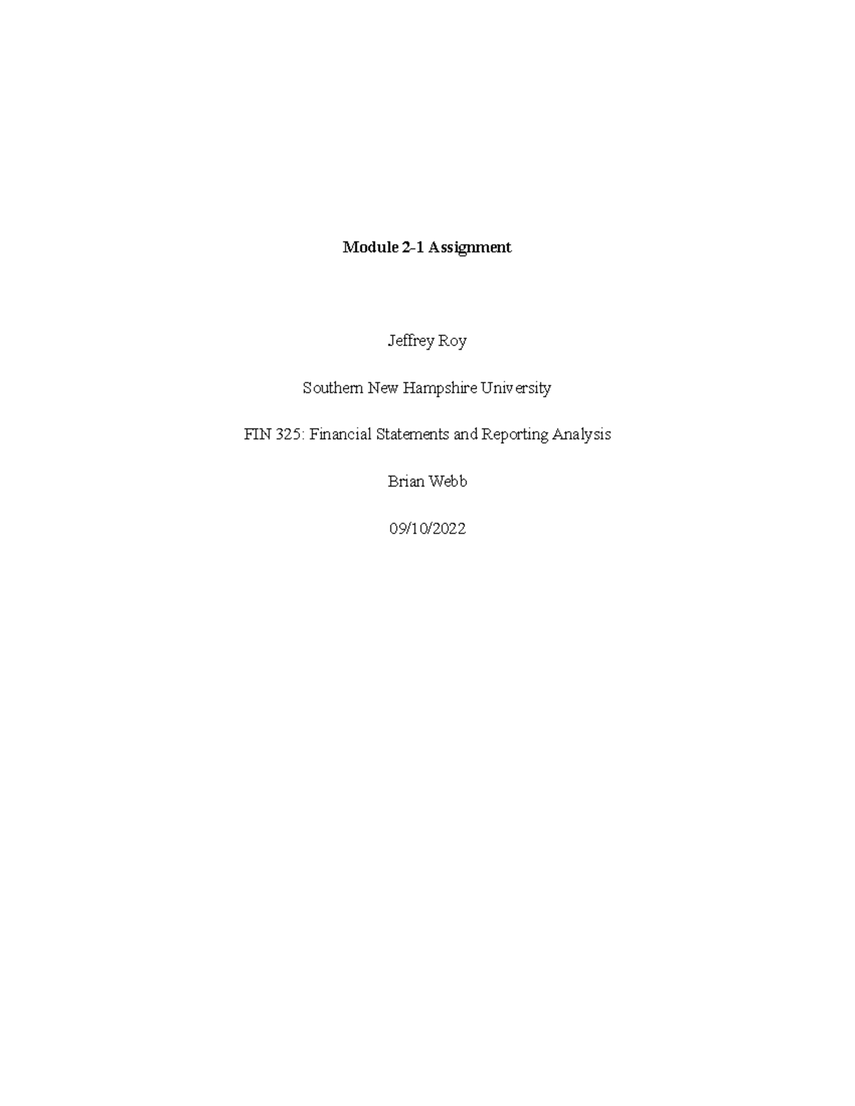 FIN 325 Module 2-1 Assignment: Income Statement & Balance Sheet ...