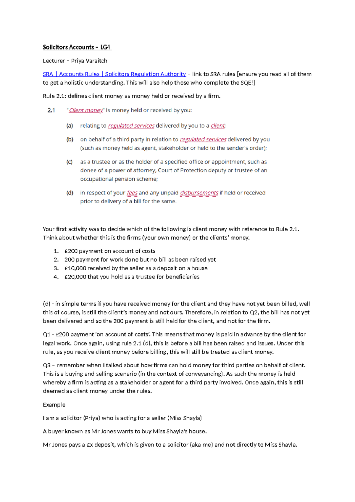 A2J LG4 Solicitors Accounts: Understanding Client Money Rules - Studocu
