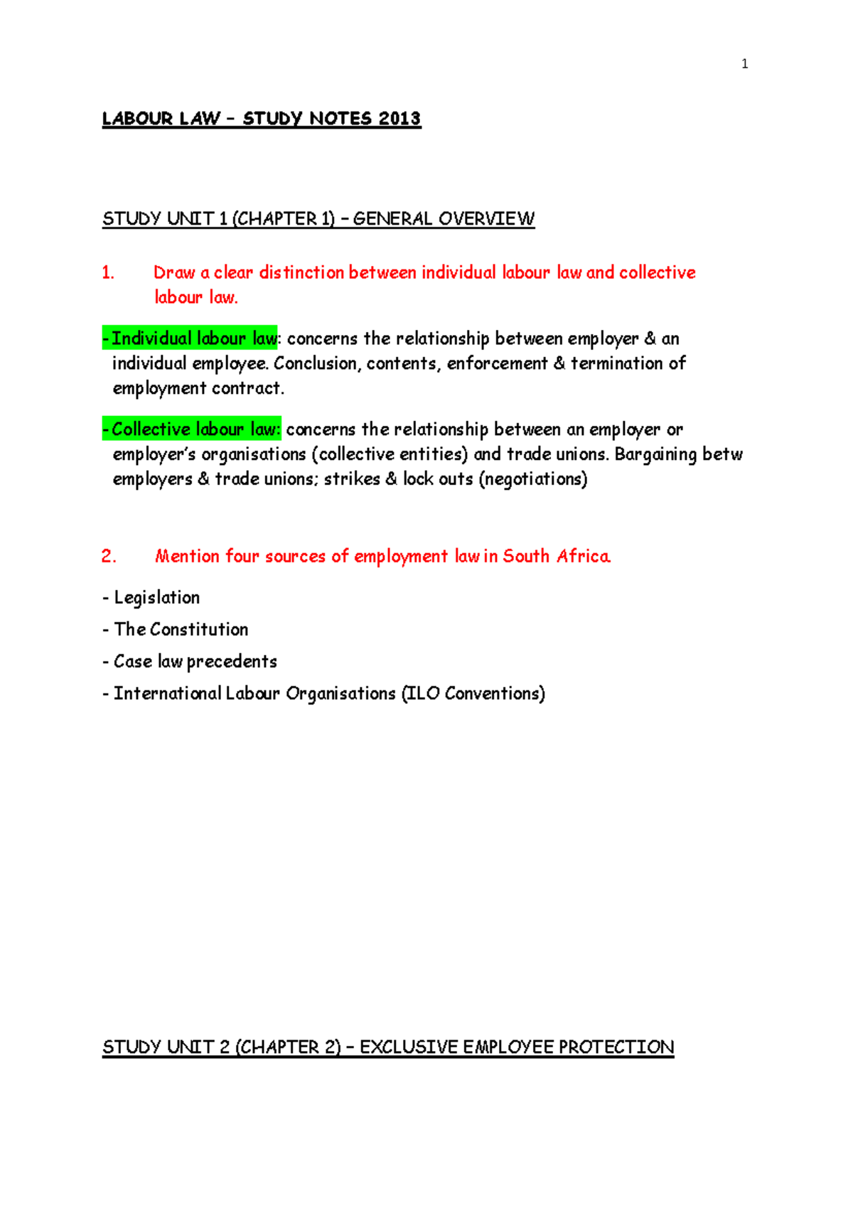 Labour law study notes 2 converted - LABOUR LAW – STUDY NOTES 2013 ...