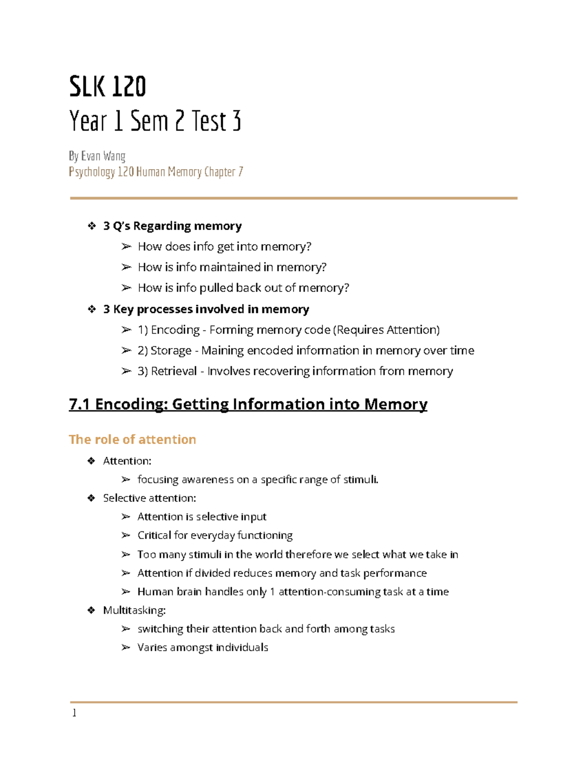 SLK 120 - Psychology 120 Human Memory Chapter 7 Test 3 Notes - Studocu