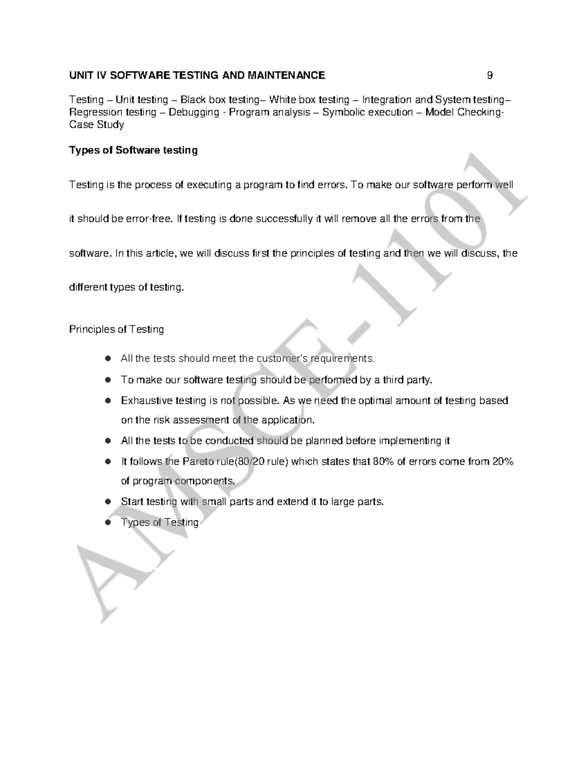 SE 4: Unit IV Software Testing & Maintenance Case Study Notes - Studocu
