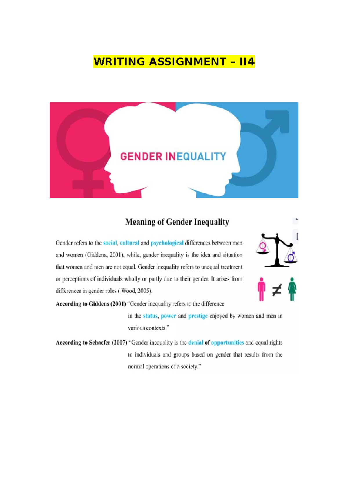 Gender inequality - Writing Assignment - WRITING ASSIGNMENT – II In ...
