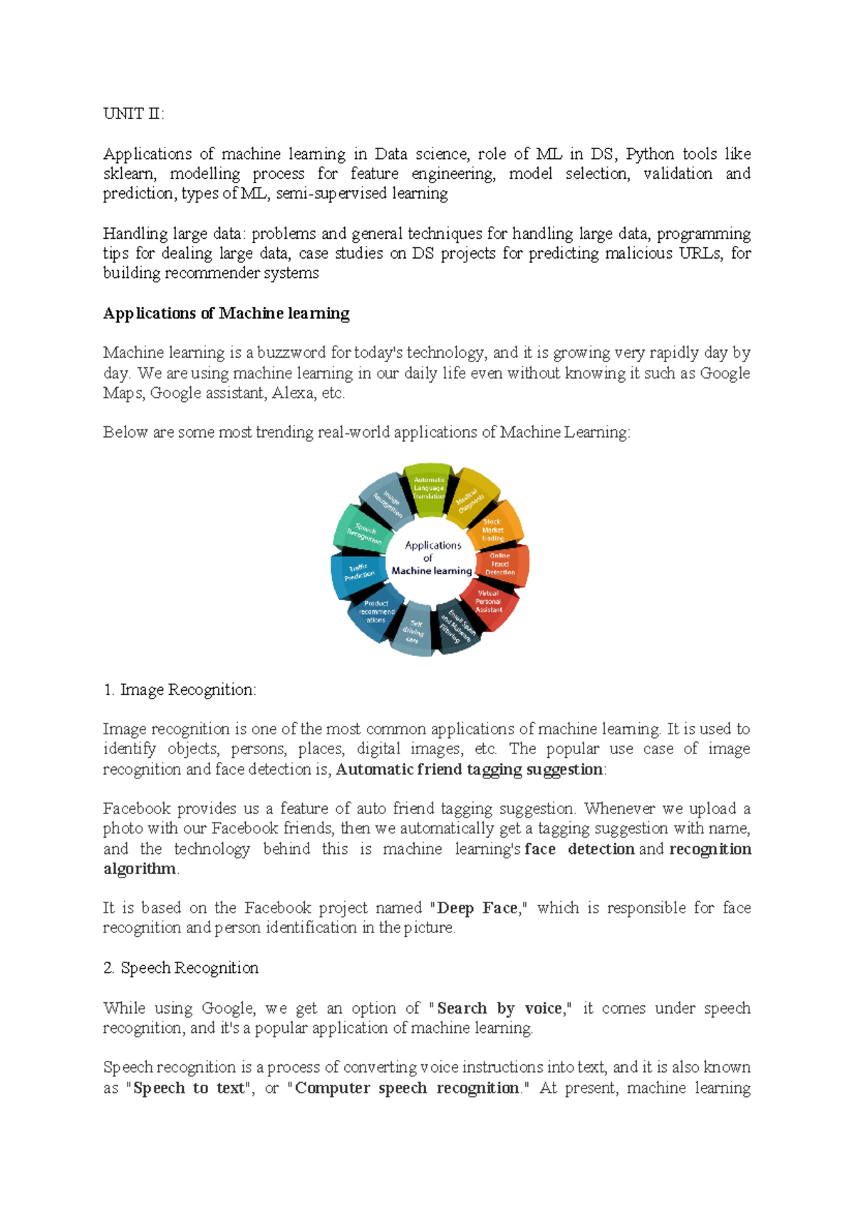 Machine Learning Applications & Techniques in Data Science - UNIT II ...