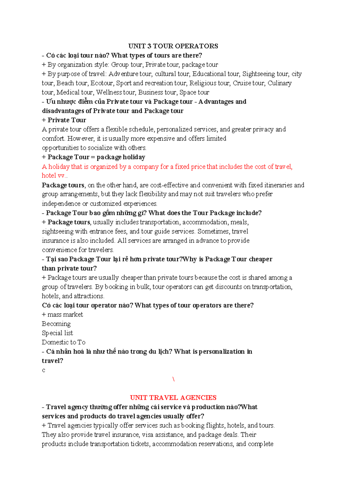 UNIT 3: Types of Tours and Travel Agency Skills in Tourism - Studocu