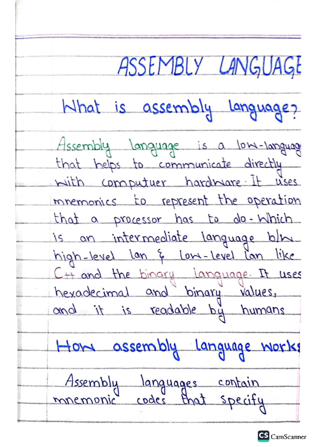 Assembly Language Concepts and Structure - CS 101 Lecture Notes - Studocu