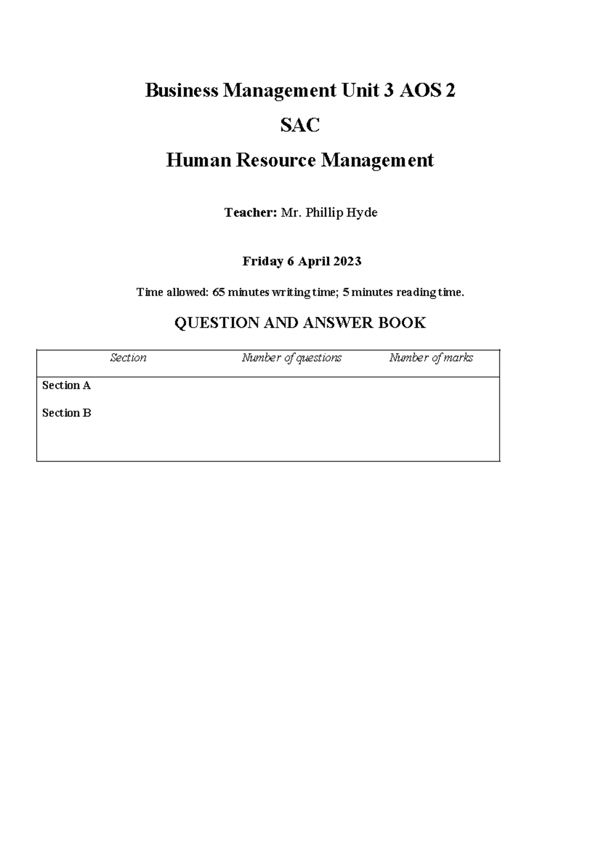 GNLC Business Management Unit 3 AOS 2 SAC: HR Management Insights - Studocu
