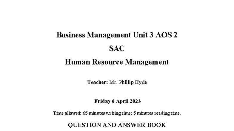 GNLC Business Management Unit 3 AOS 2 SAC: HR Management Insights - Studocu