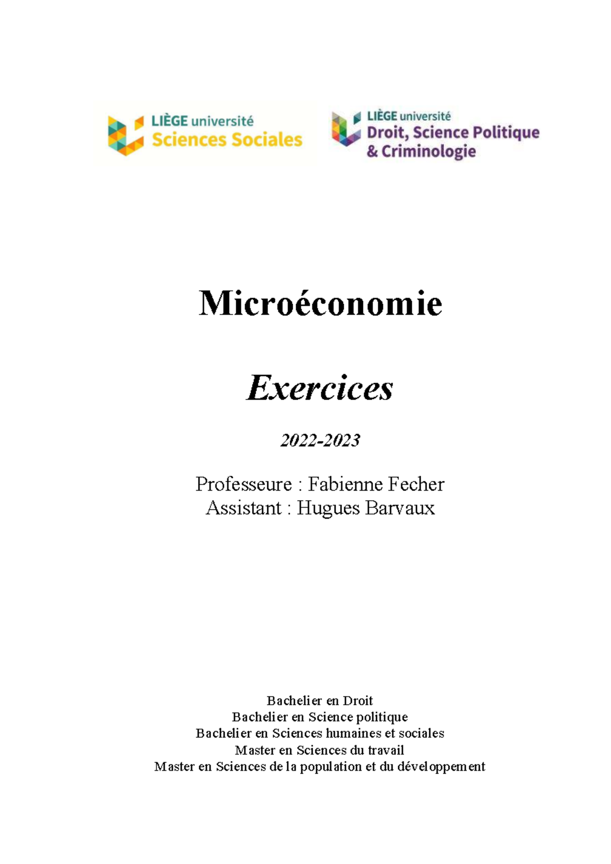 Exercices de Microéconomie - TP Micro 1 - Prof. Fabienne Fecher - Studocu
