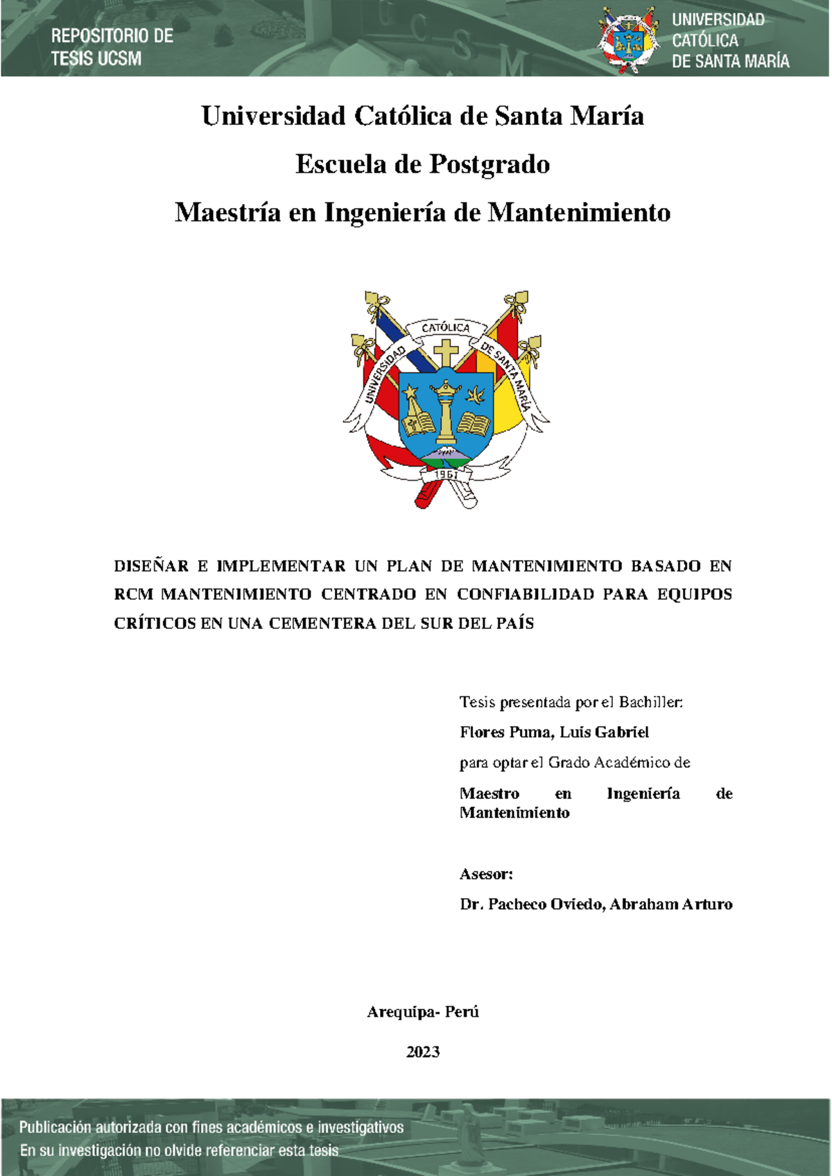 Tesis: Plan de Mantenimiento RCM para Equipos Críticos en Cementera ...