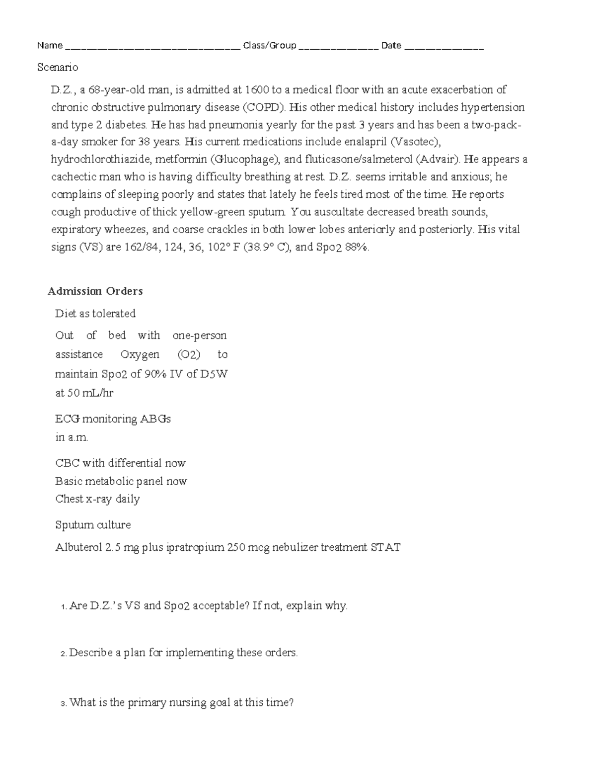 MDC3 COPD Case Study Analysis and Nursing Care Plan - Studocu