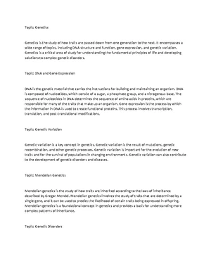 Genetics - Study Notes & Assignments - Studocu