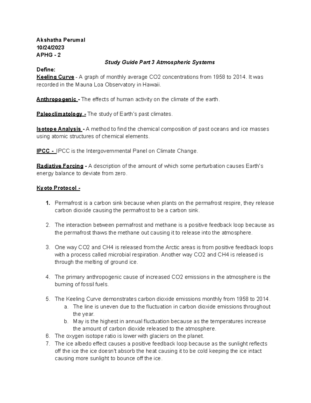 APHG - 2 Study Guide Part 3: Key Concepts in Atmospheric Systems - Studocu