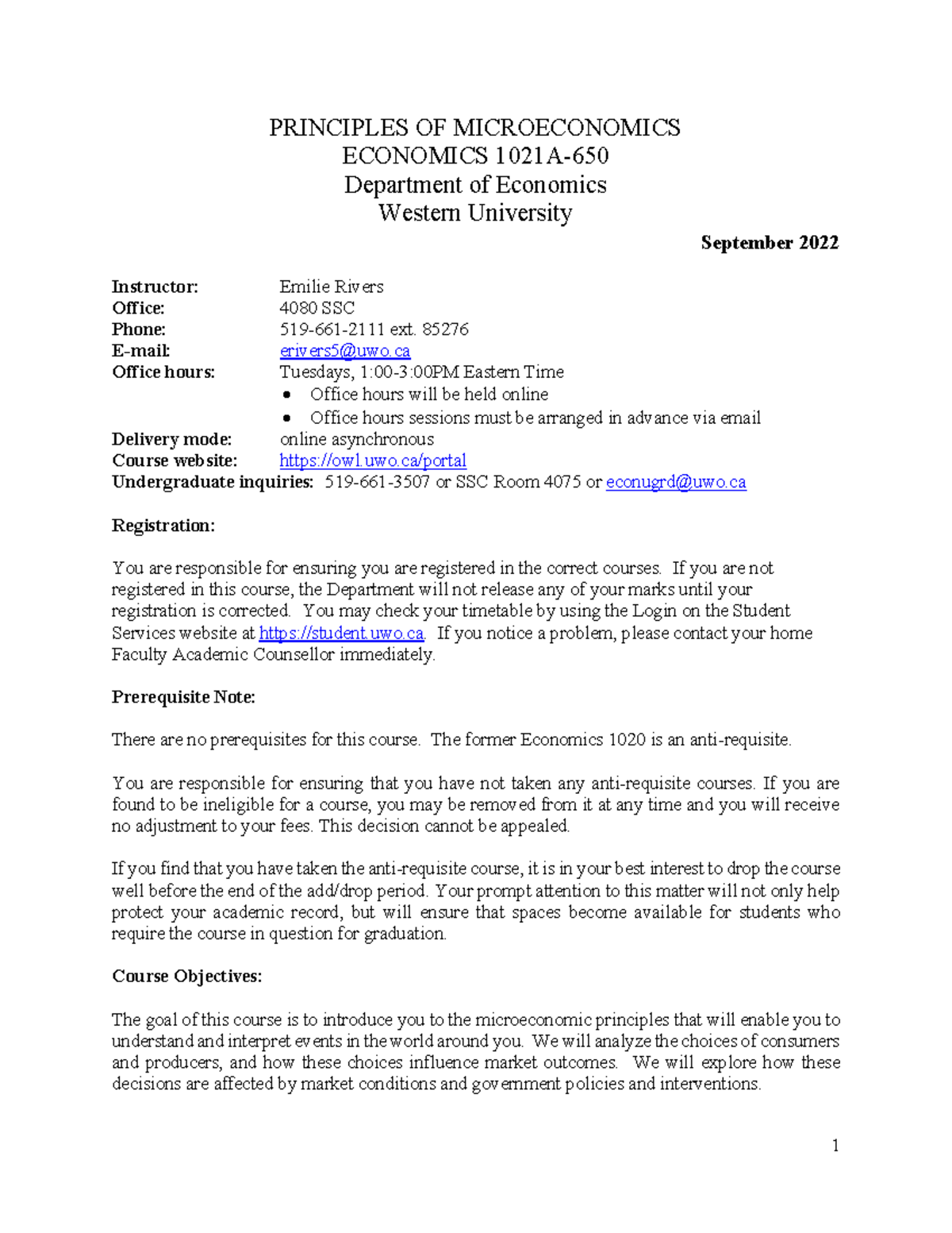 Econ 1021A Syllabus: Principles of Microeconomics for Fall 2022 - Studocu