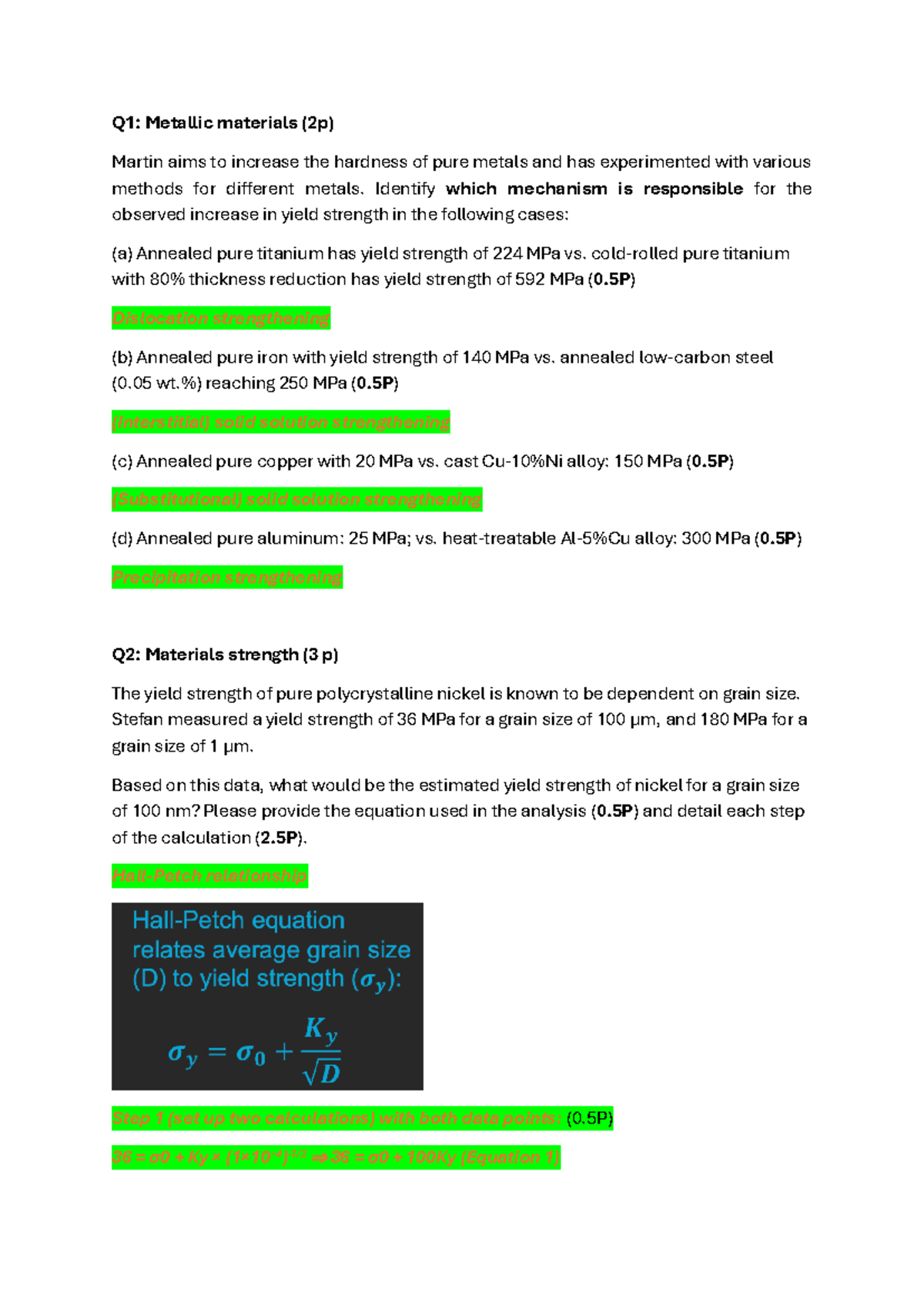 Resit WB2330: Metallic and Polymer Materials Exam Solutions - Studeersnel