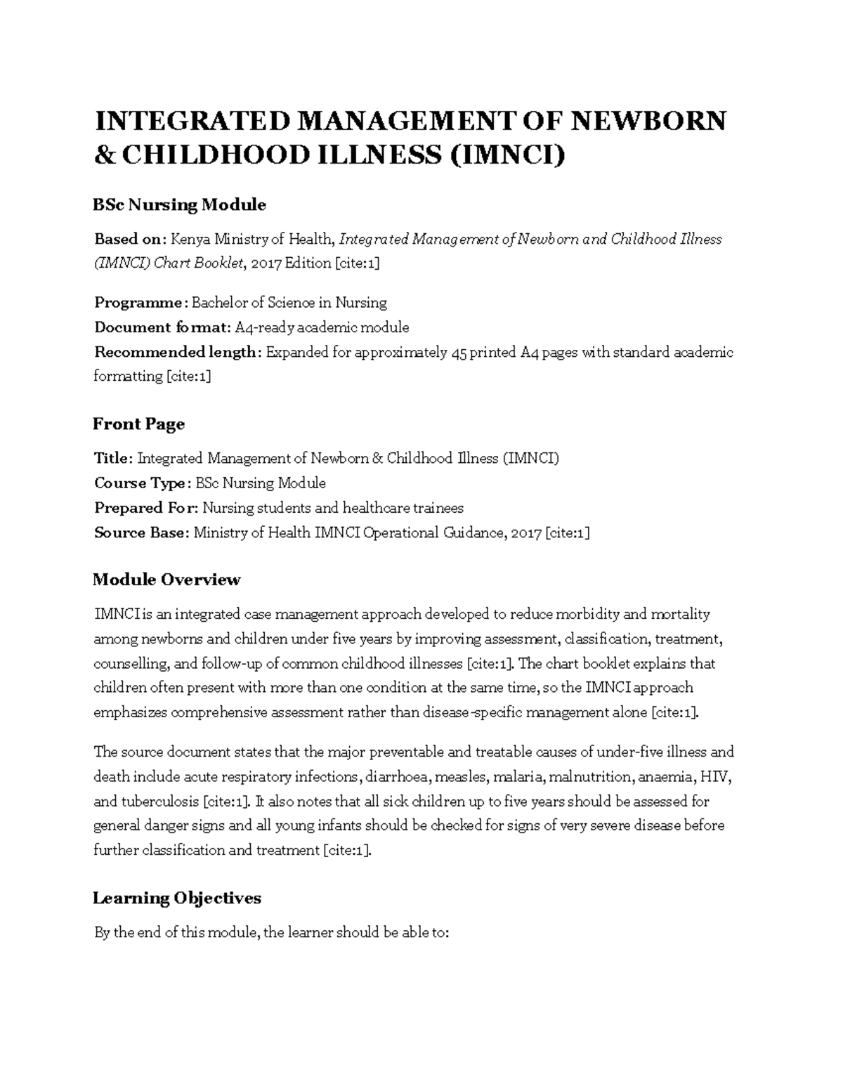 IMNCI BSc Nursing Module: Integrated Management of Newborn Illness ...