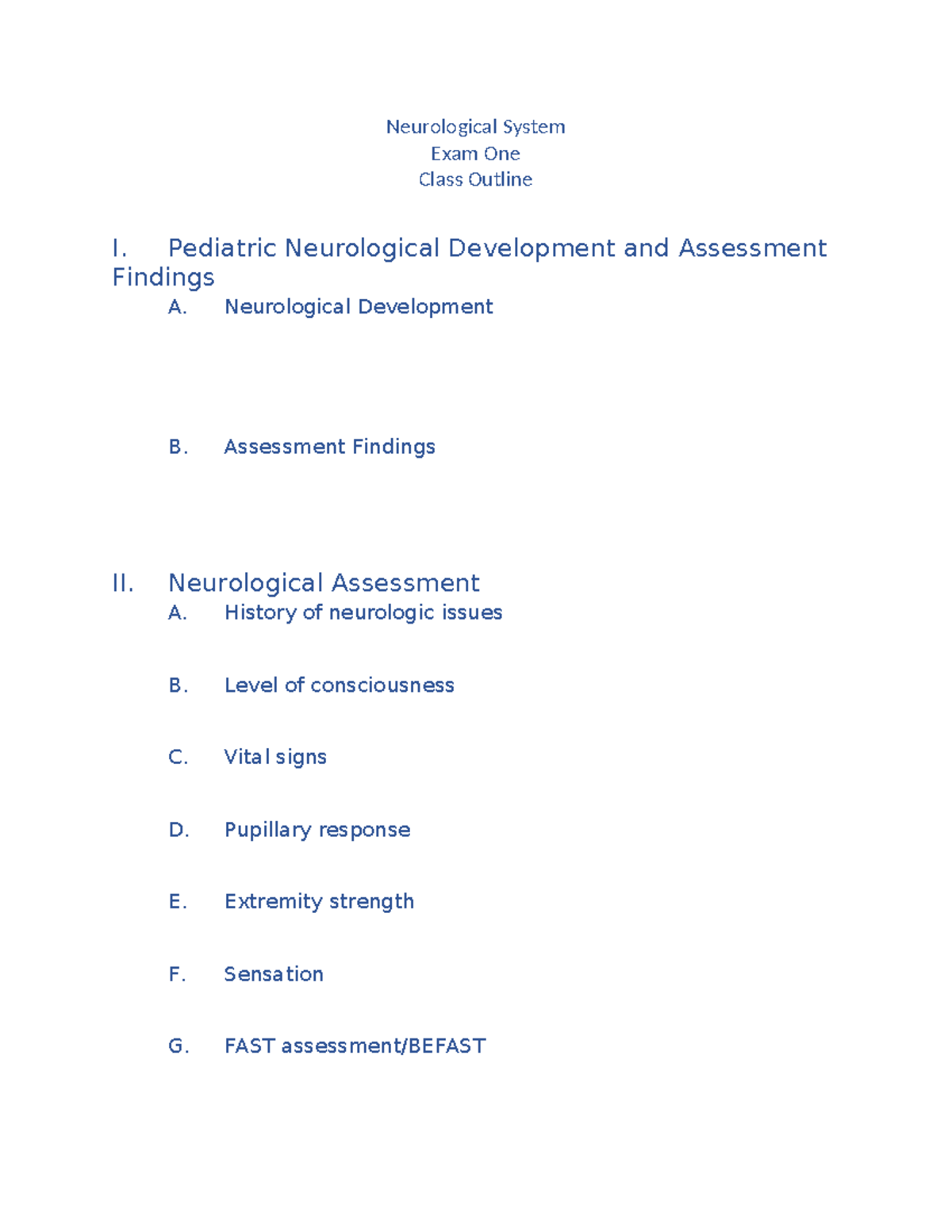 Neurological System Exam One: Key Concepts and Assessment Guidelines ...