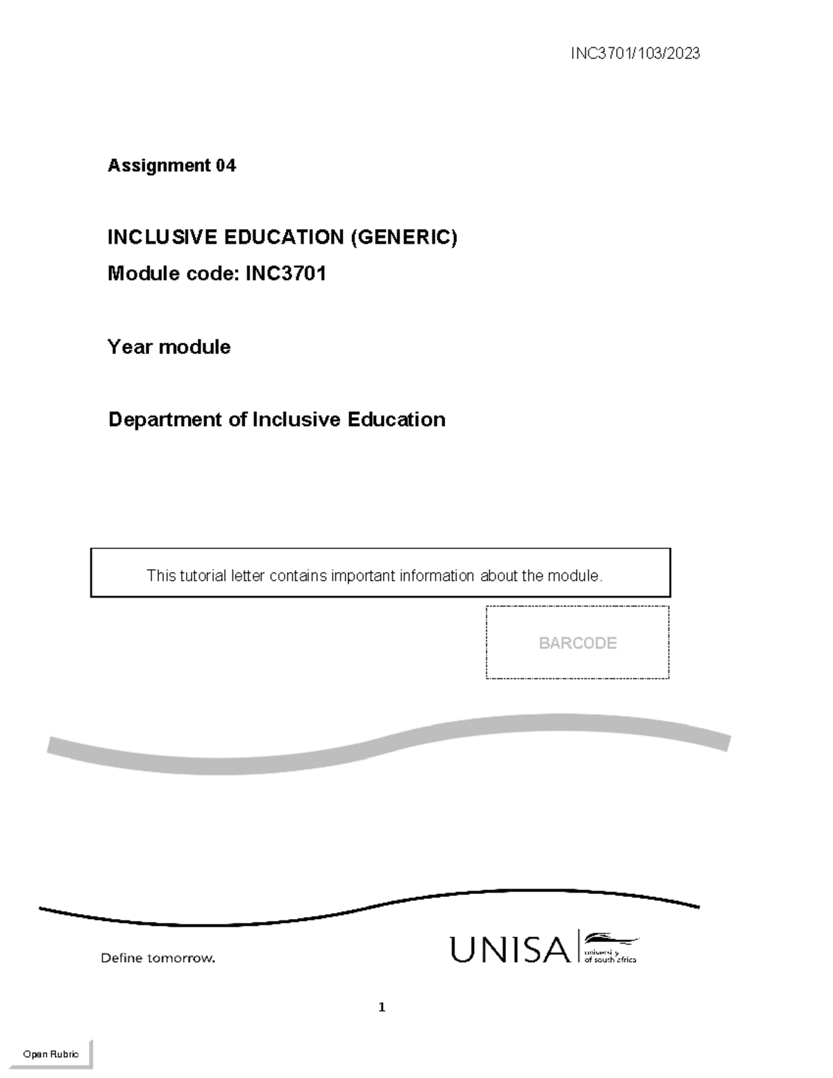 INC - Assignment 04: Guidelines for Inclusive Education Module - Studocu