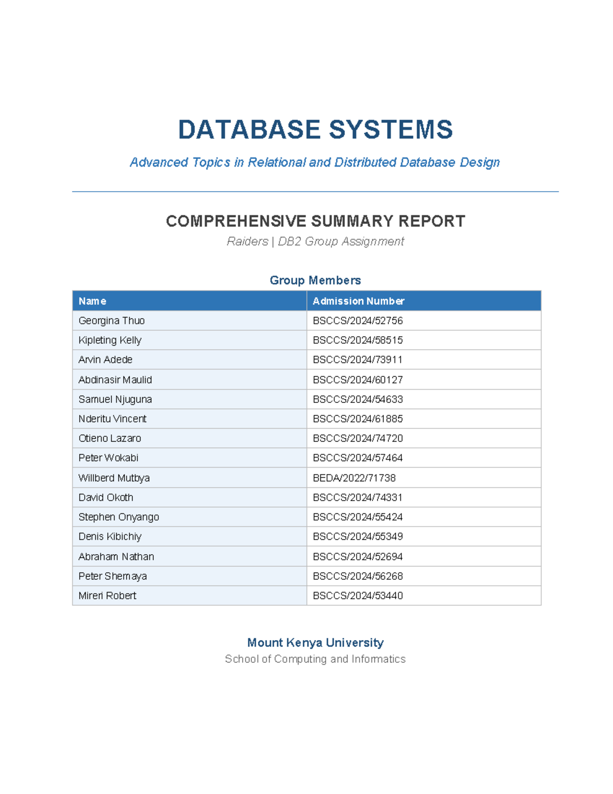 DATABASE SYSTEMS (CS101) Comprehensive Summary Report on RDBMS and ...