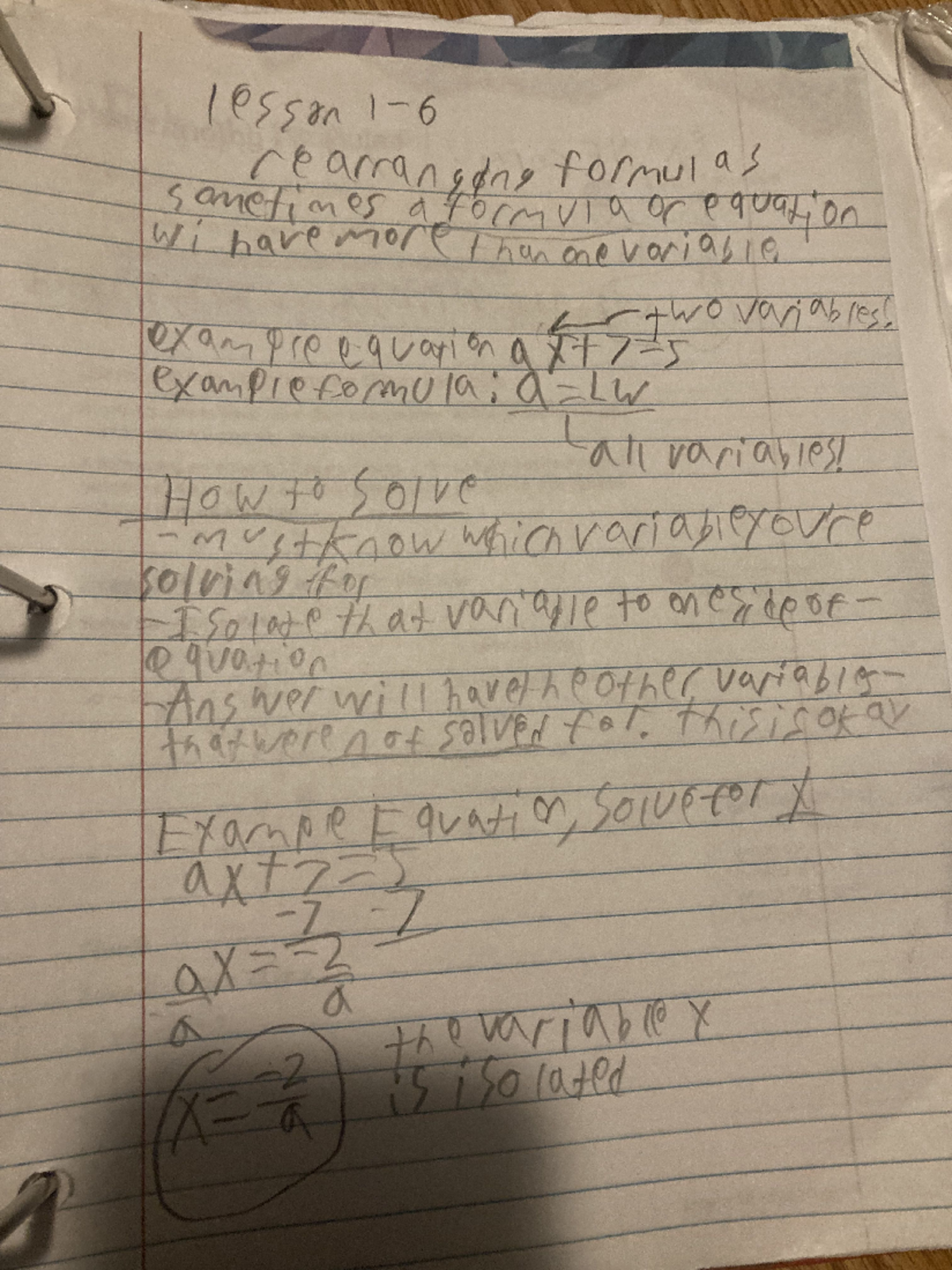 IMG 0061 - Rearranging formulas notes from Algebra 1 class - LOS san Te ...