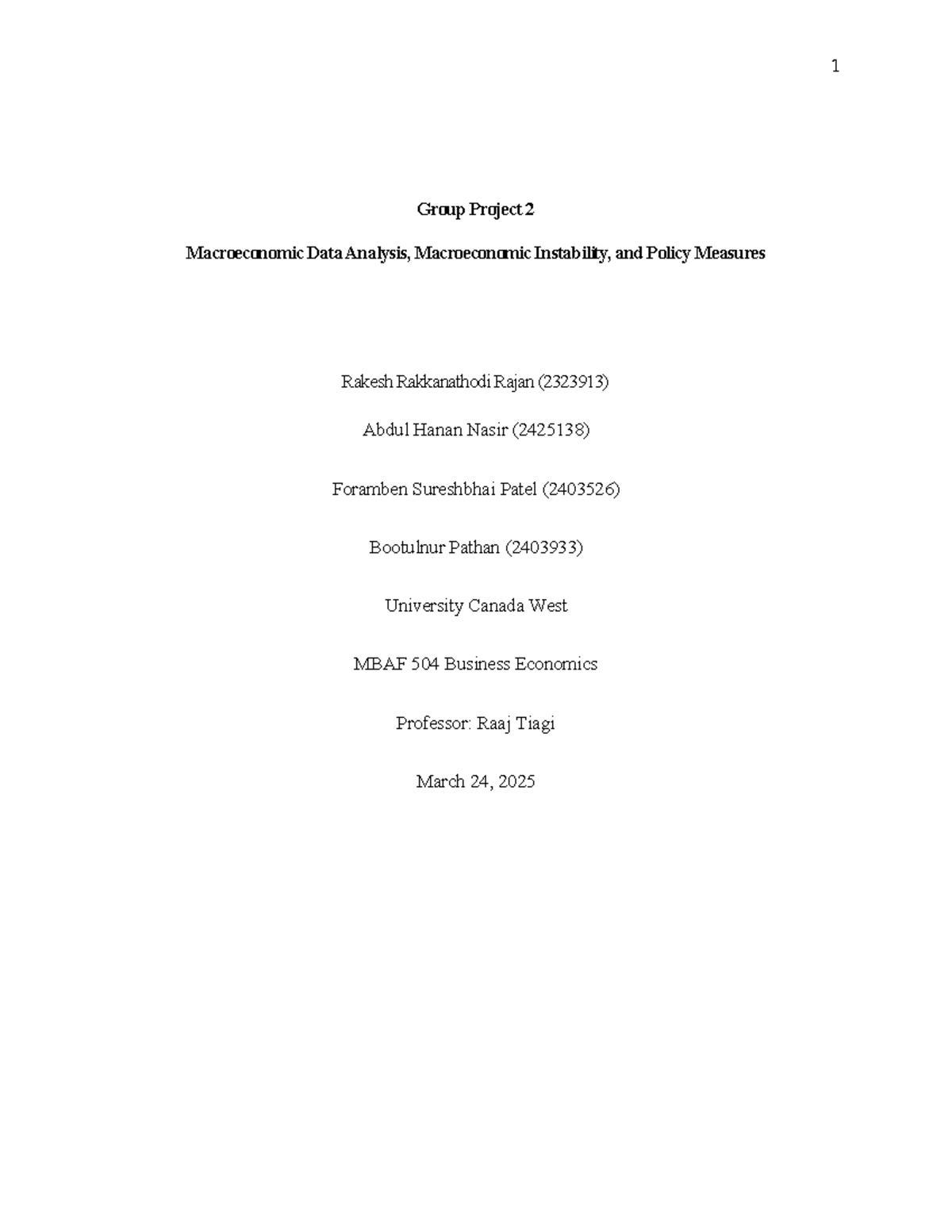 Group Project 2: Macroeconomic Data Analysis & Policy Measures (MBAF ...