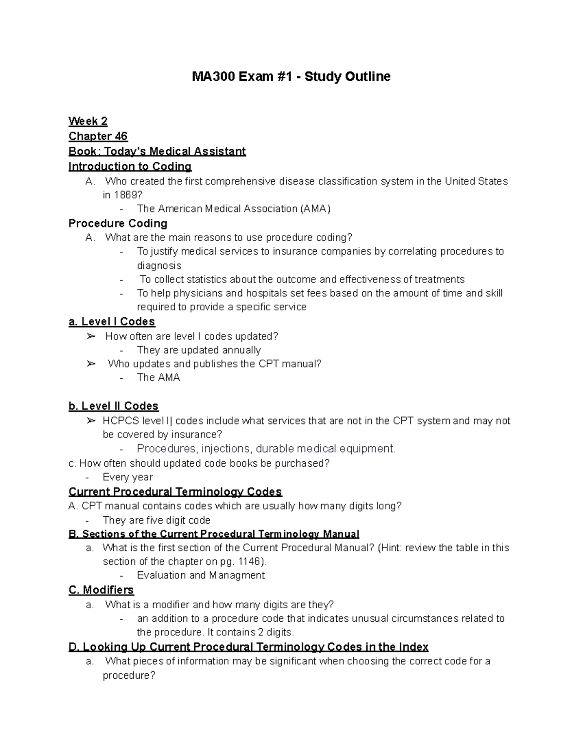 MA300 Exam #1 - Comprehensive Study Guide for Medical Coding ...