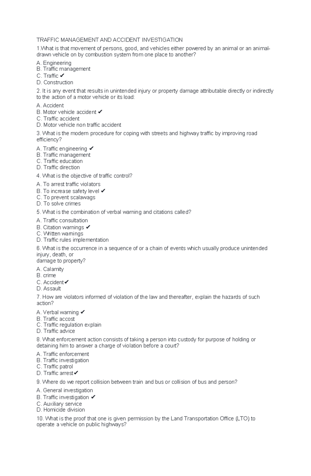 Traffic Management and Accident Investigation Q&A Guide - Studocu