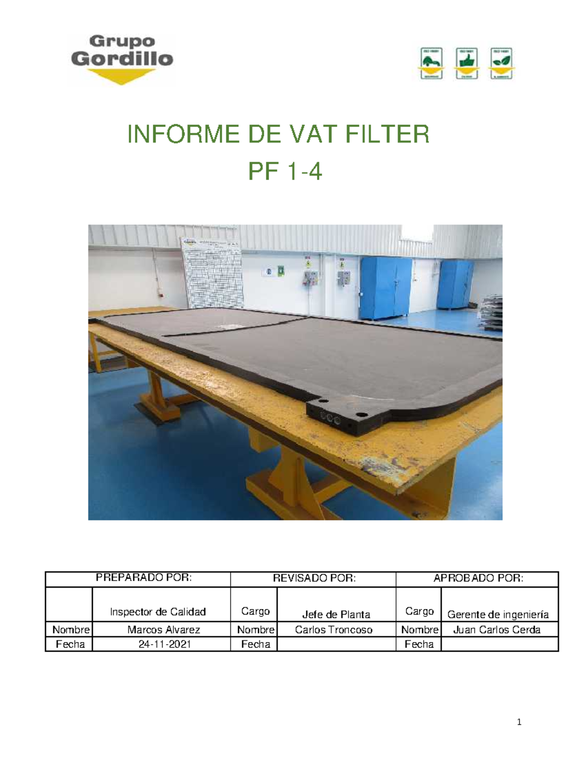 Informe de vat filter - FFDFDF: control dimensional y revisión - Studocu