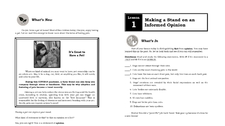 English Q3 Module 1: Making a Stand on Informed Opinions - Studocu