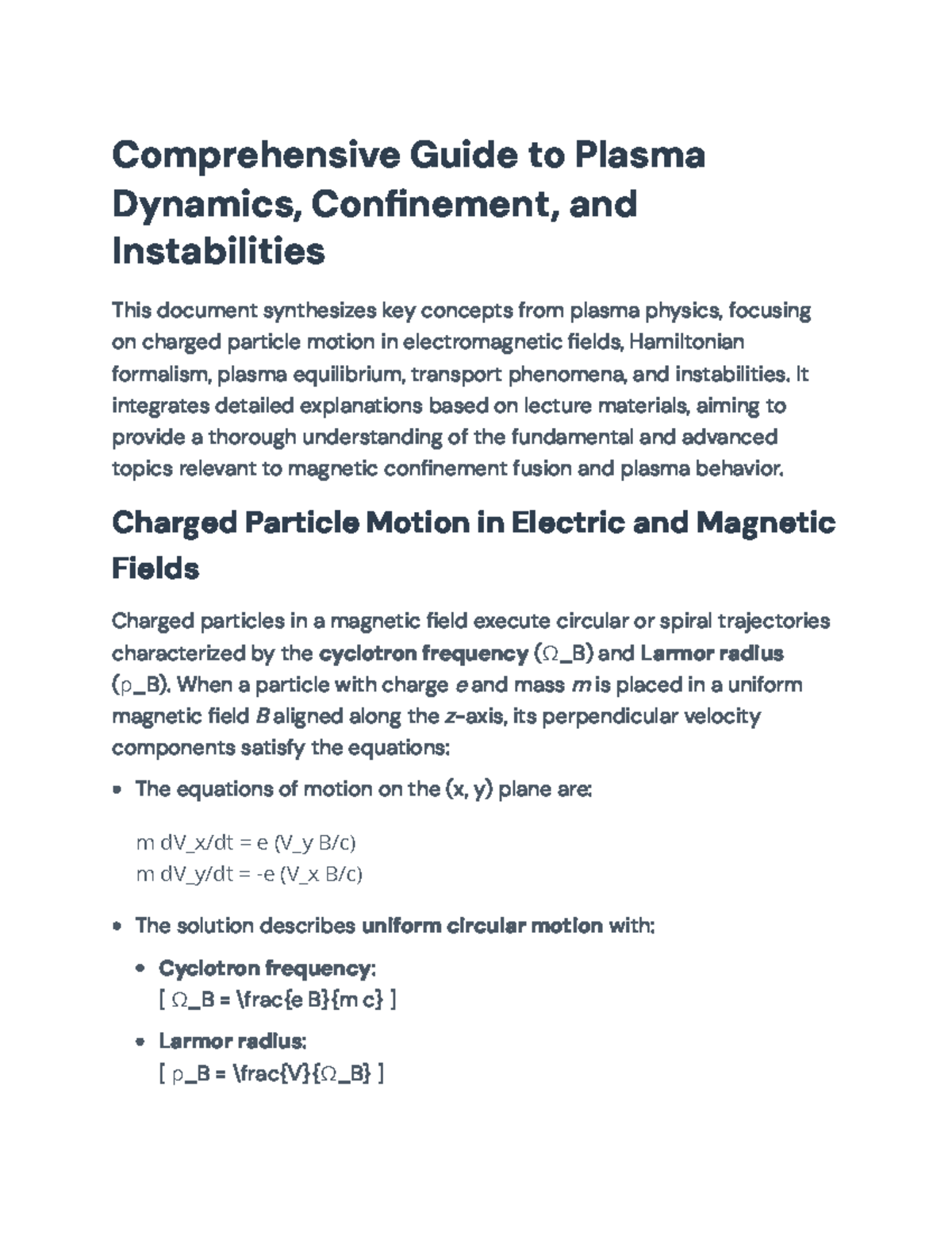 Comprehensive Guide to Plasma Dynamics, Equilibrium & Instabilities ...