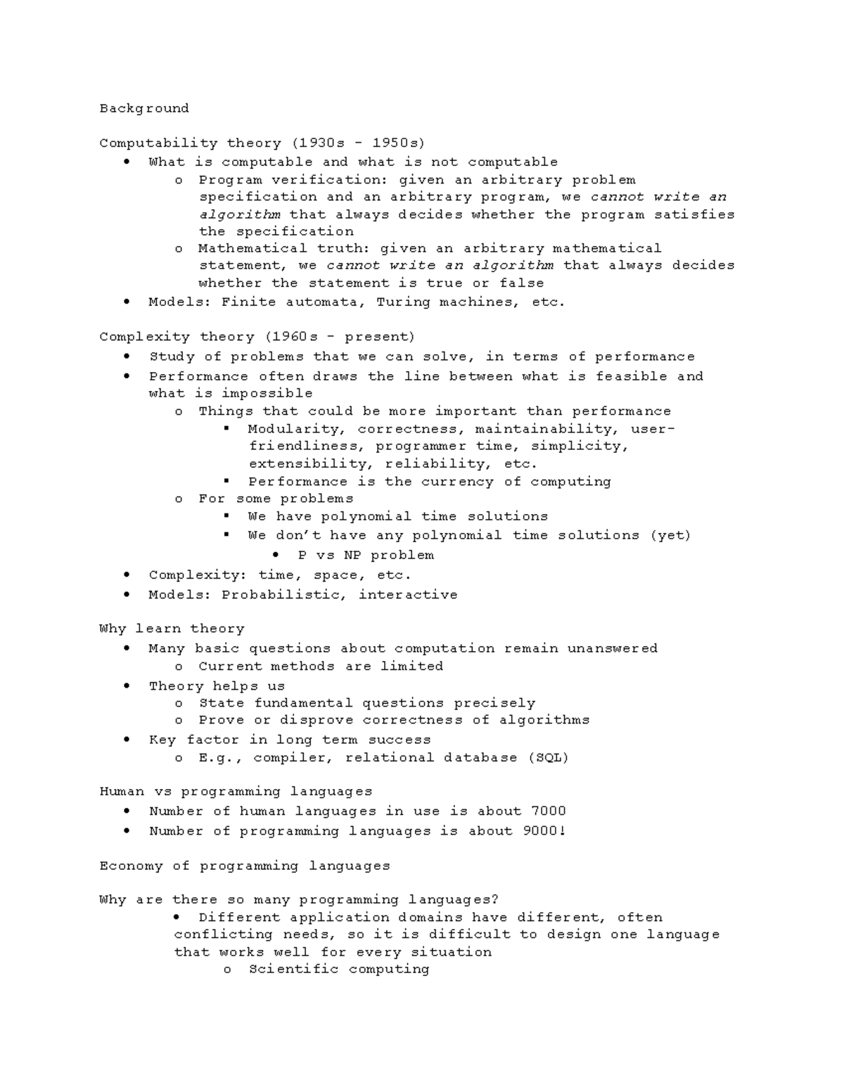 CS 101: Background on Computability and Complexity Theory - Studocu