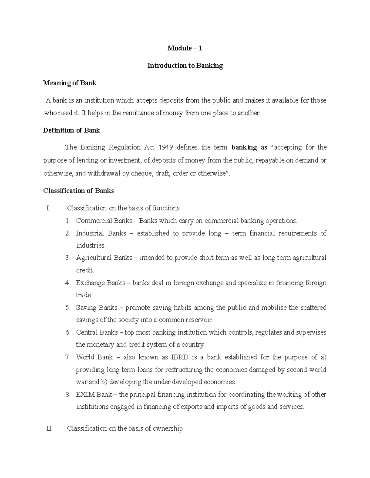 Banking Full Notes - Module 1: Introduction to Banking Concepts - Studocu