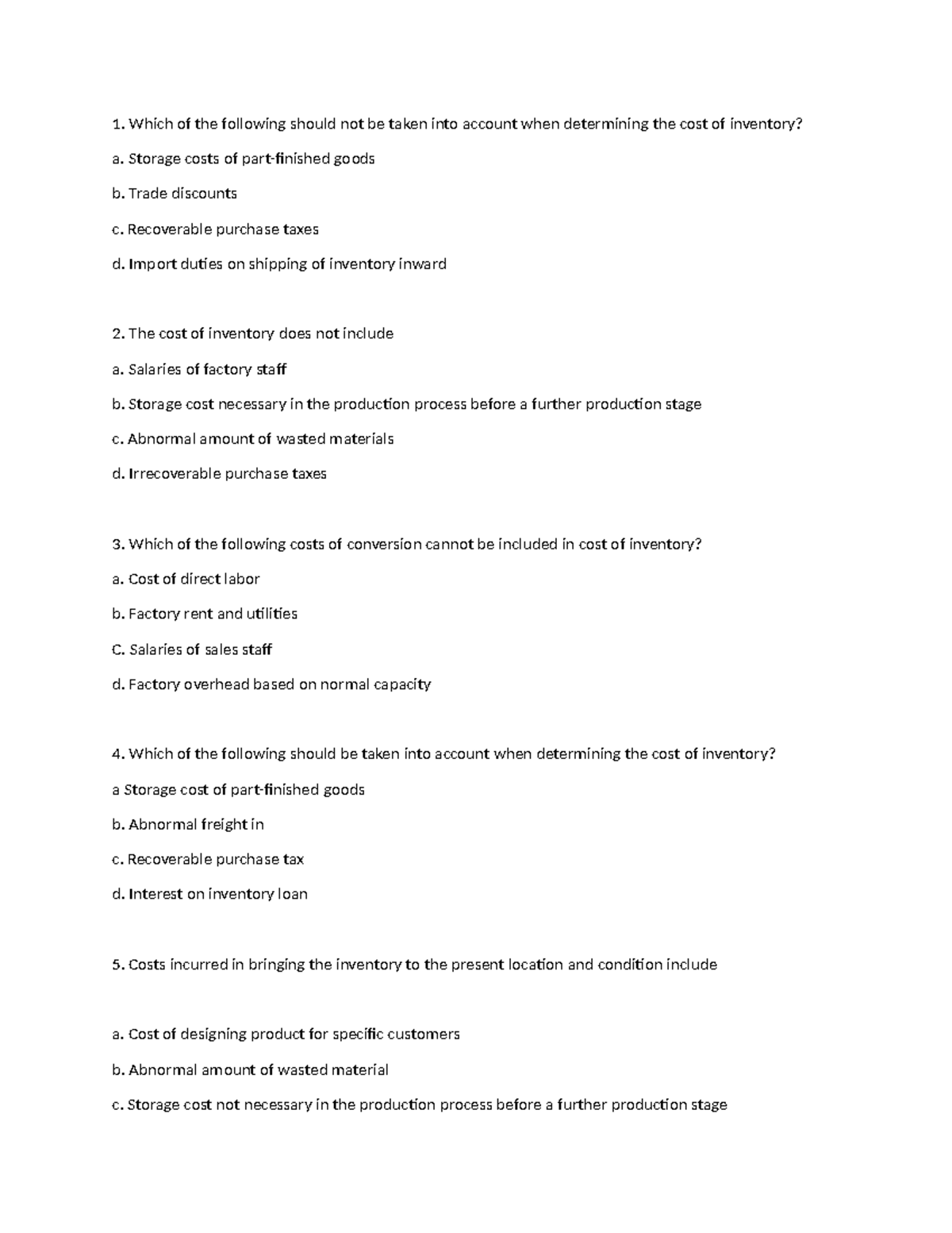 Inventory Test Bank - Comprehensive Guide on Inventory Costs and ...