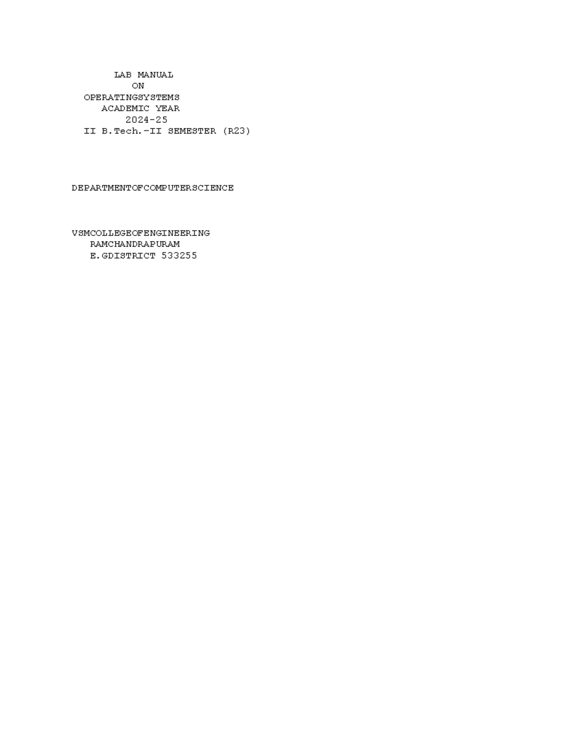 OS-LAB Manual for Operating Systems II Sem (R23) - VSM College - Studocu
