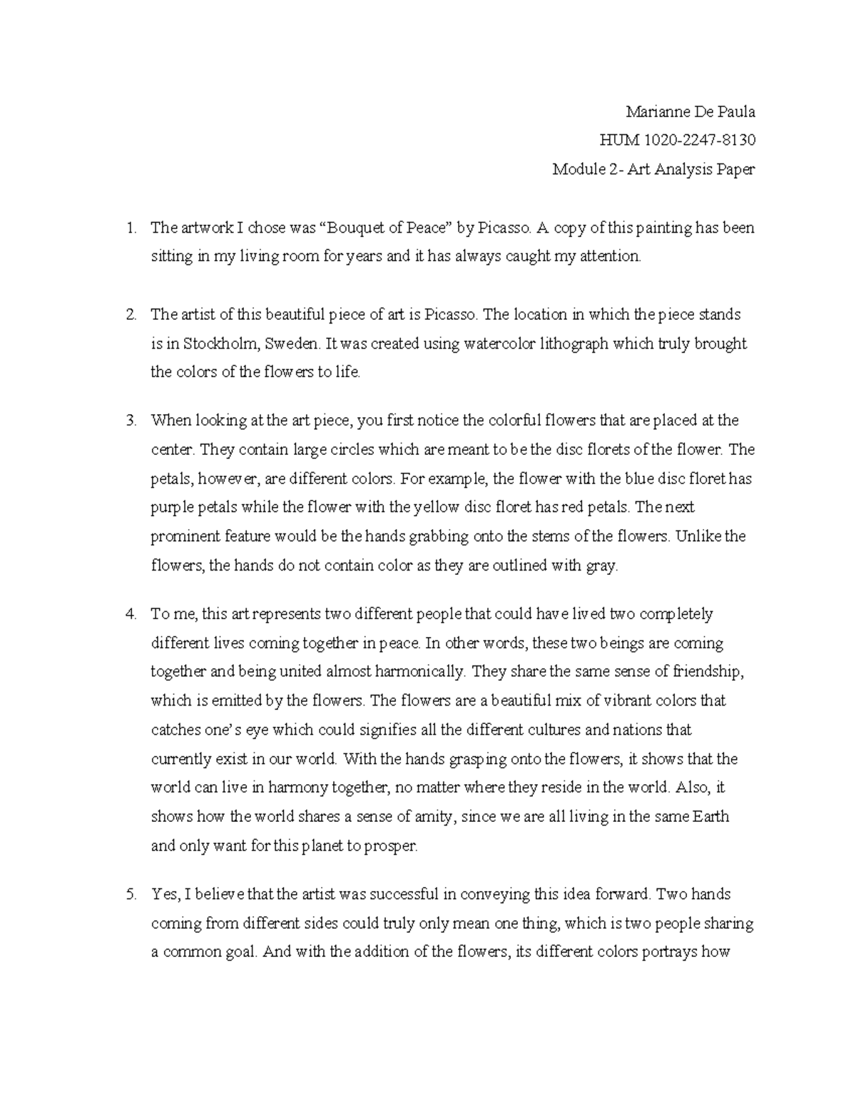 Art Analysis paper humanities - marianne de paula - Marianne De Paula ...