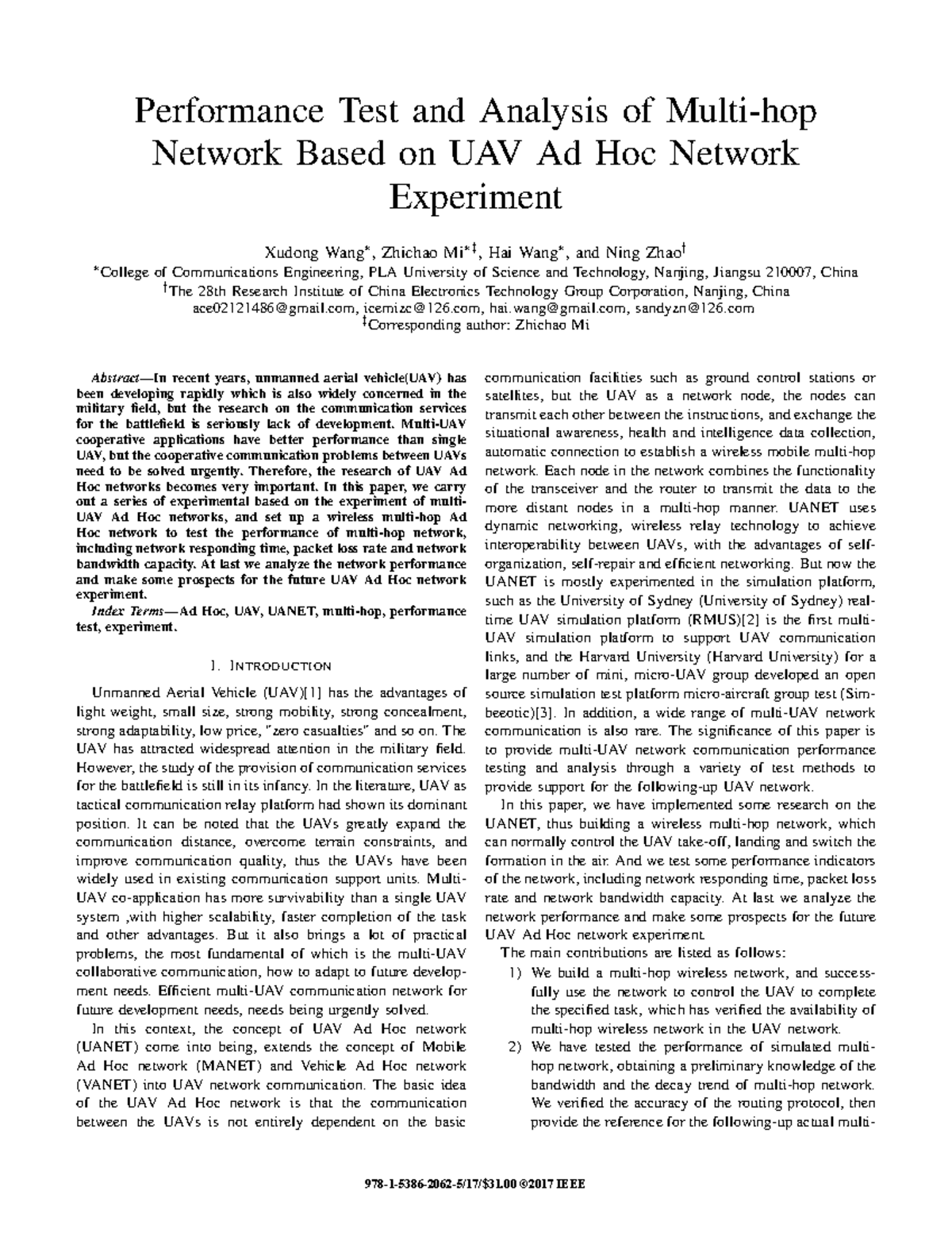 Performance Test of Multi-hop UAV Ad Hoc Network: Analysis and Results ...