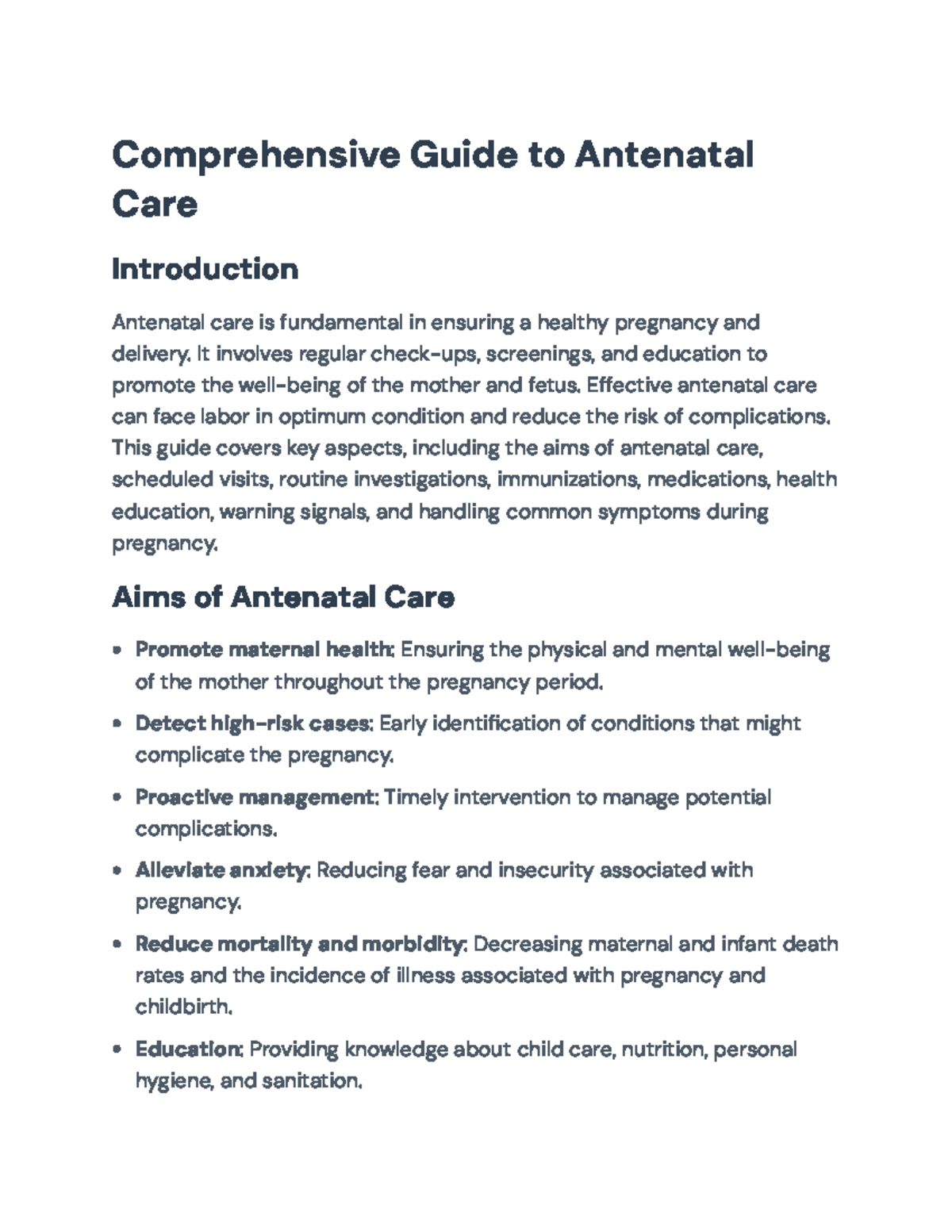 Comprehensive Guide to Antenatal Care (Course Code: MED101 ...