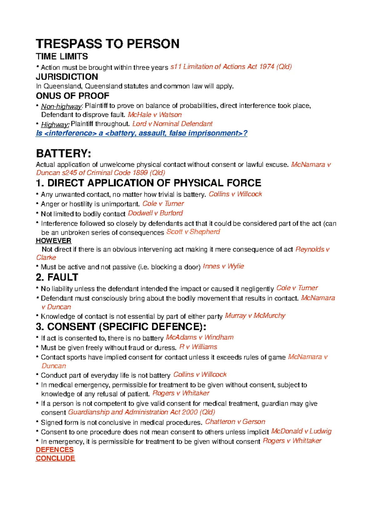 LLB102 Final Exam Notes on Negligence and Duty of Care - Studocu
