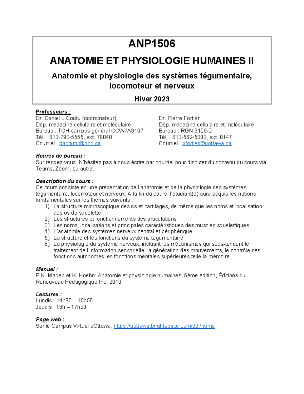 ANP1506b plan de cours 2023 - ANP ANATOMIE ET PHYSIOLOGIE HUMAINES II ...