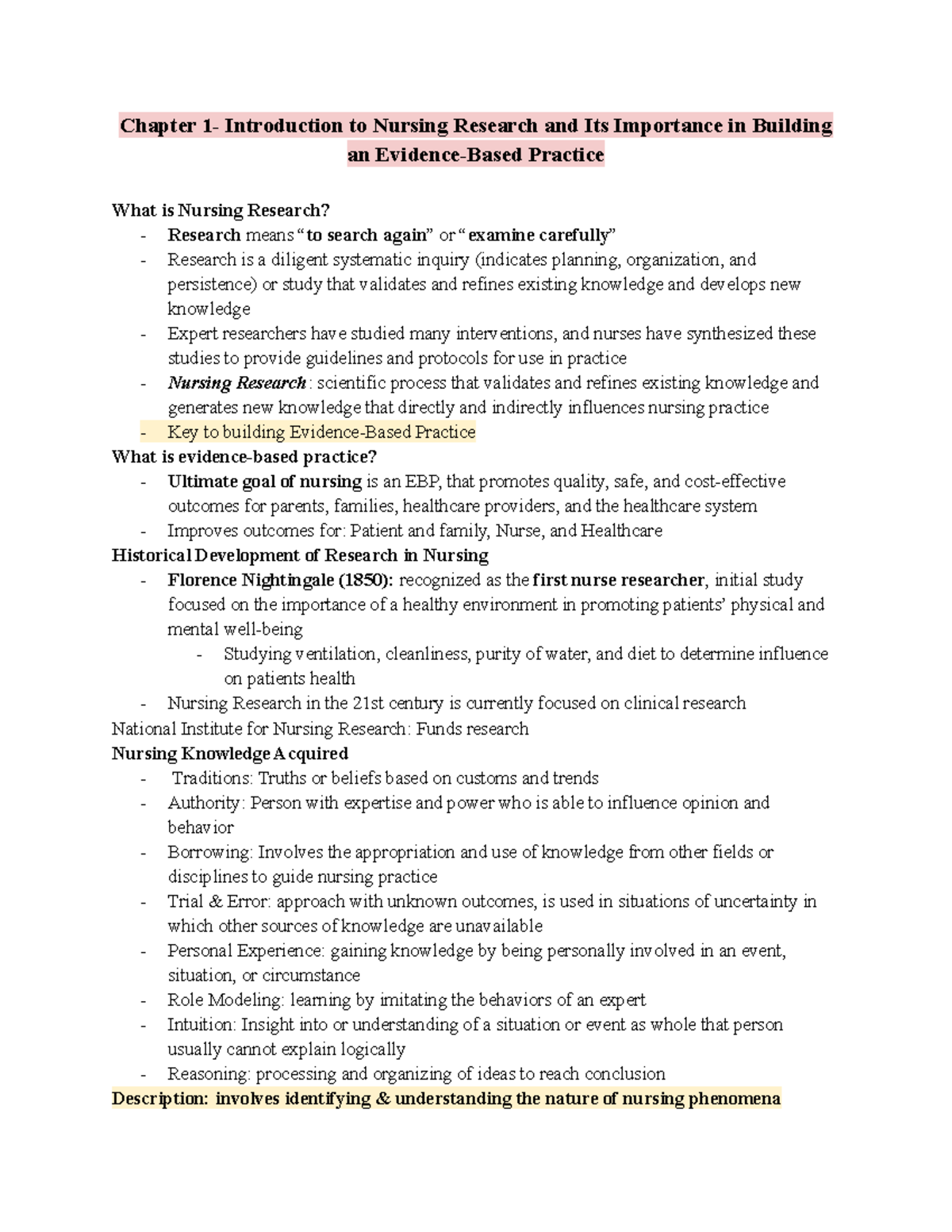 NUR 101 Exam #1 Review - Introduction to Nursing Research and EBP - Studocu