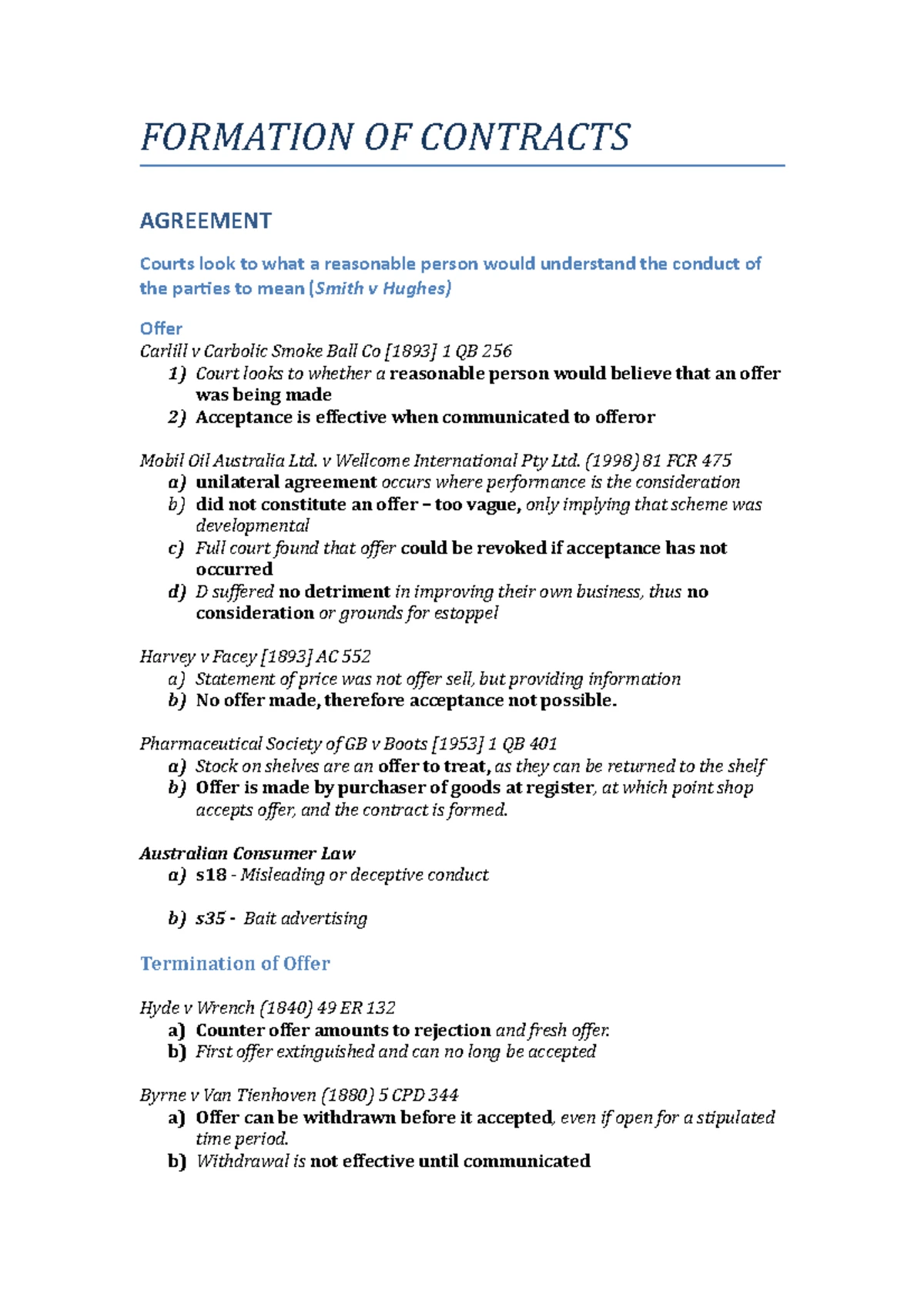 LAWS4103: Contract Law Final Exam Study Notes - Studocu