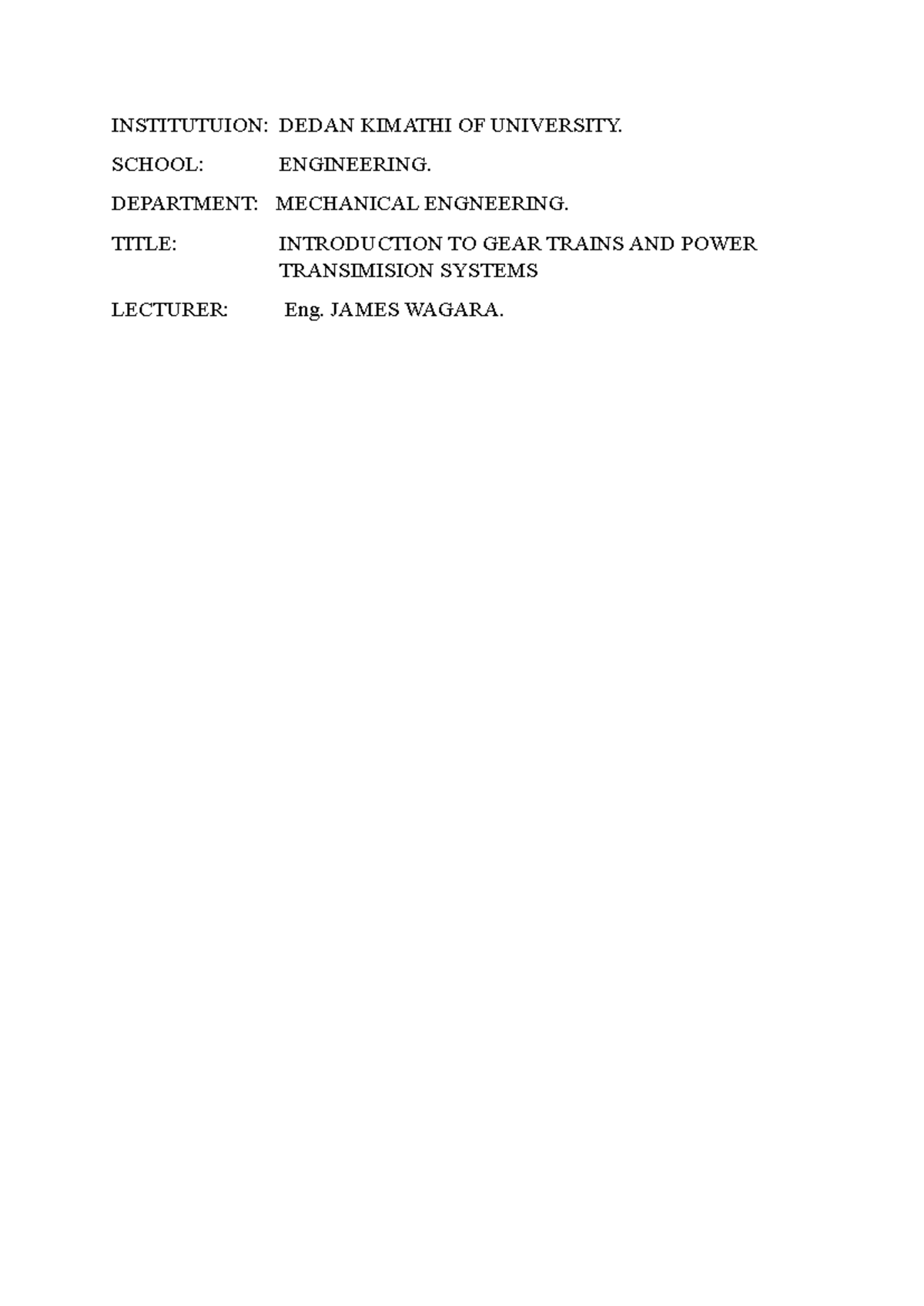 ME 101: Introduction to Gear Trains & Power Transmission Systems - Studocu