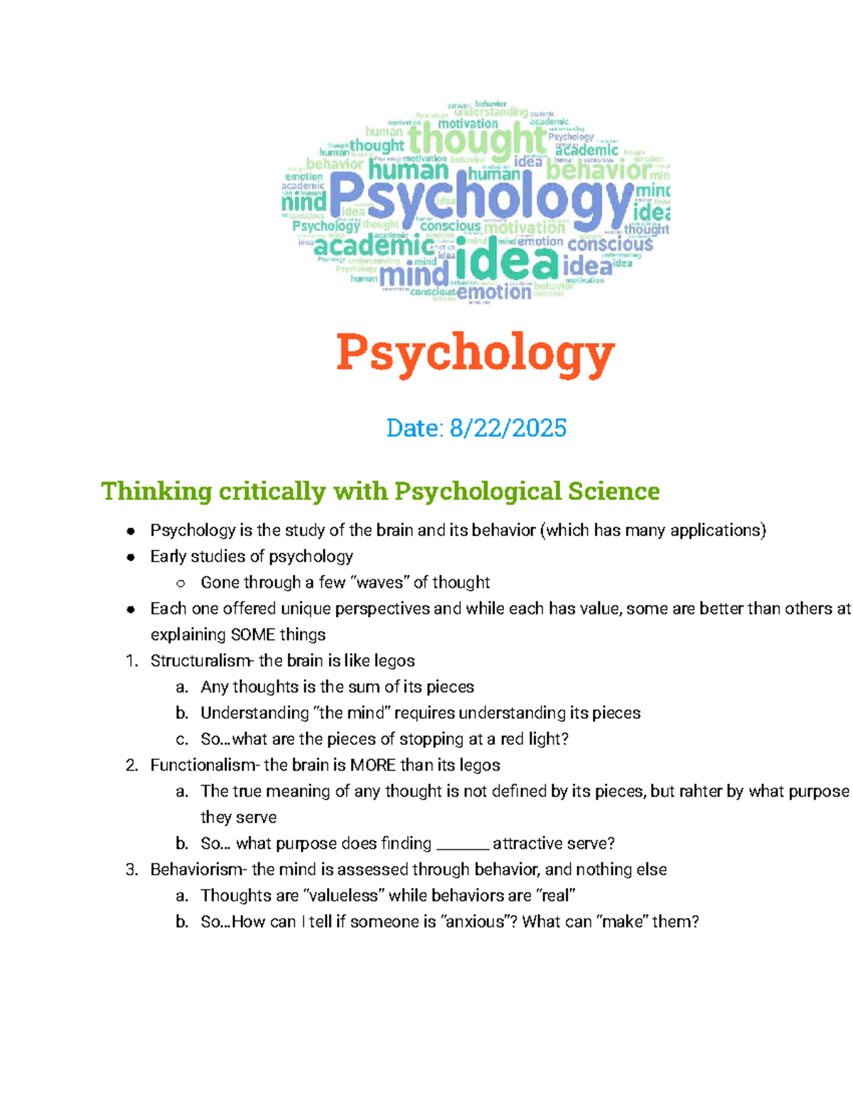 Psychology 101: Course Notes on Psychological Science & Research ...