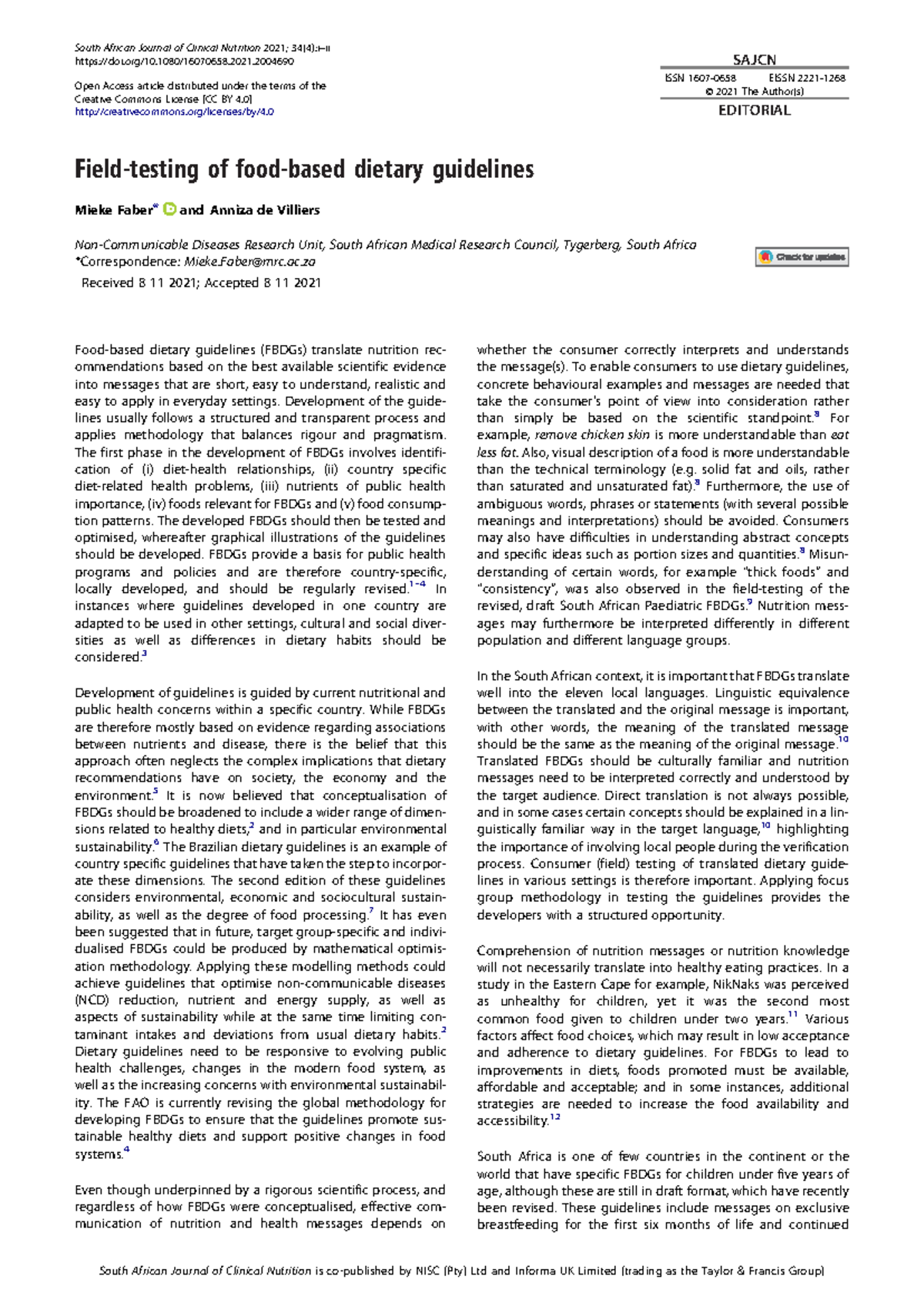 Field Testing of Food-Based Dietary Guidelines (FBDG) in South Africa ...