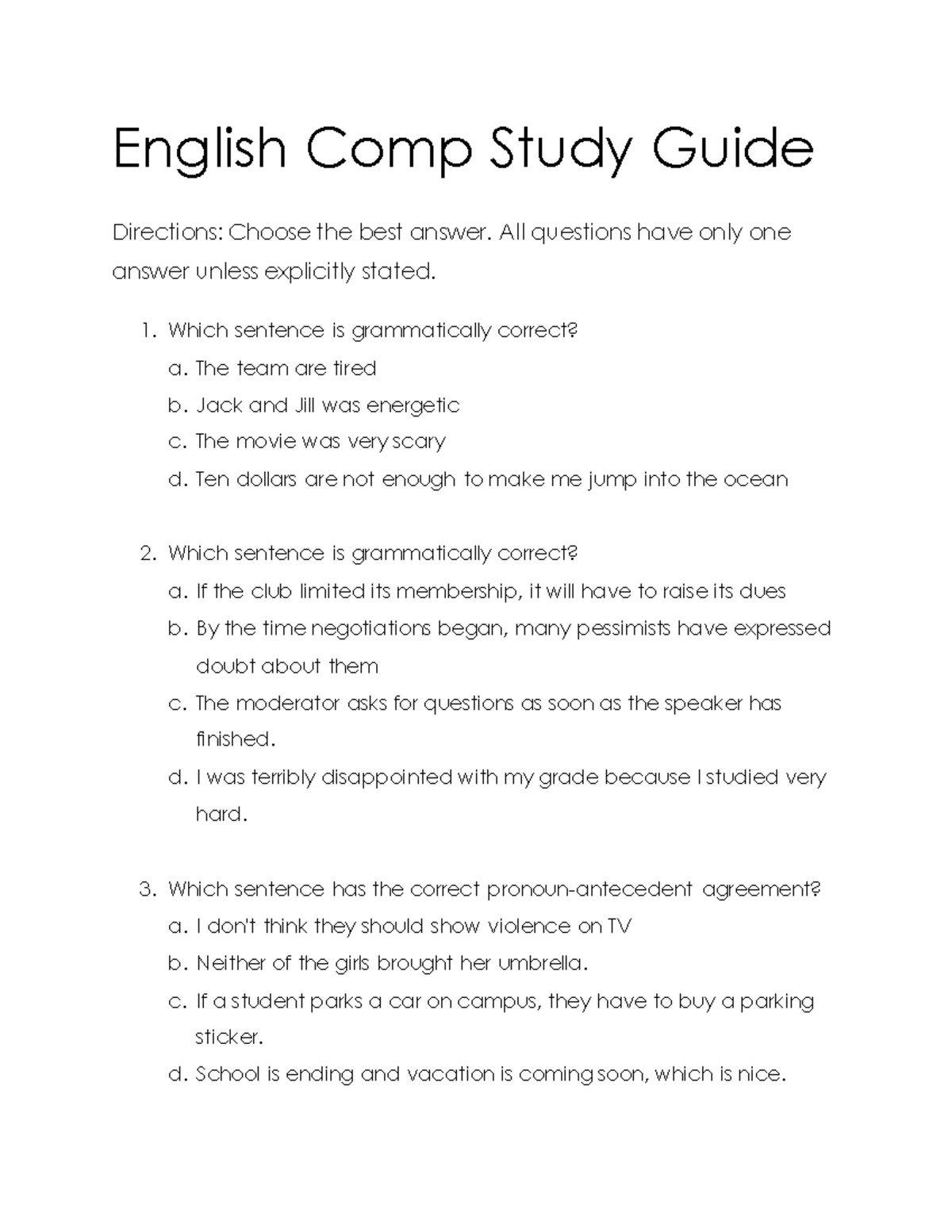 English Comp SG: Study Guide for Grammar & Structure - Studocu