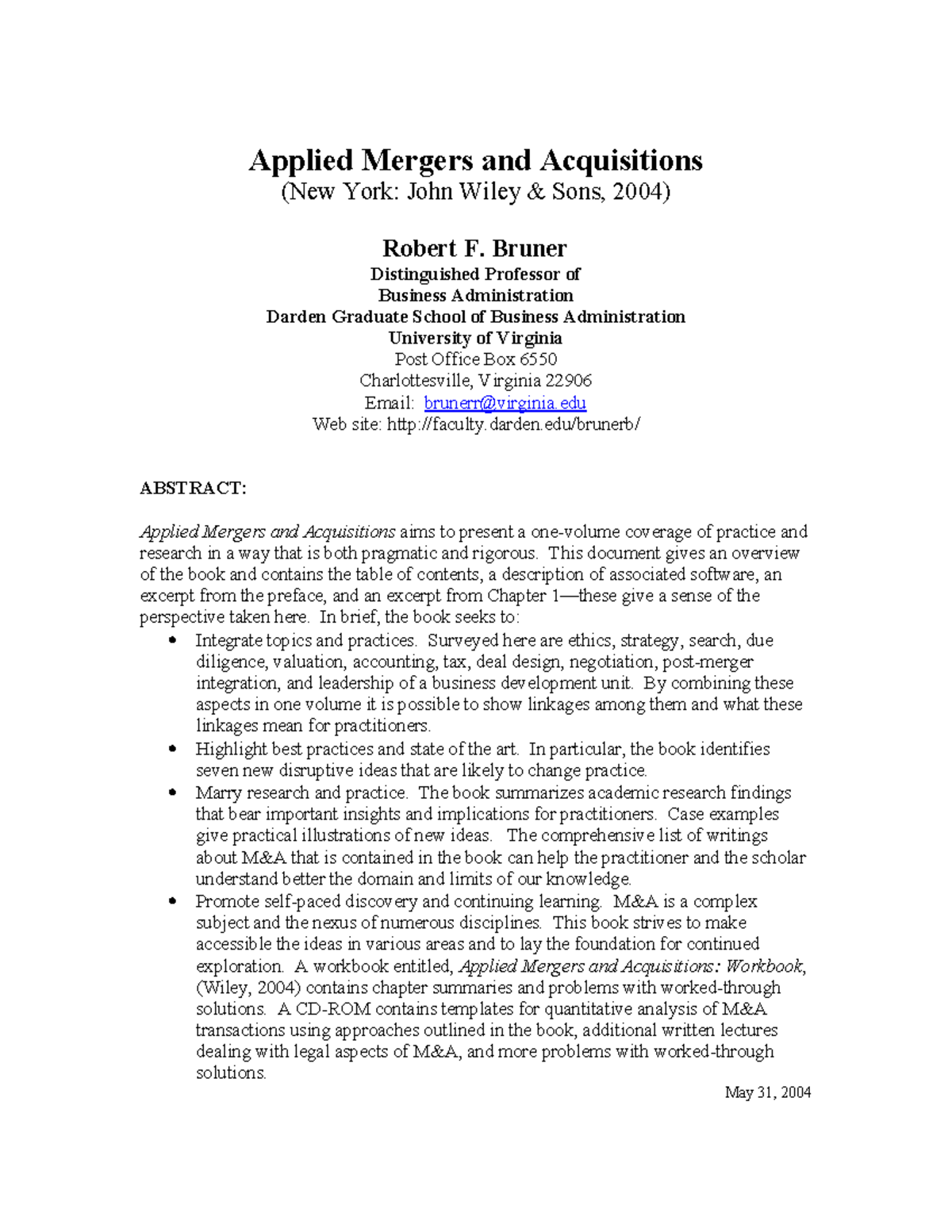 Applied Mergers & Acquisitions Applied Mergers and Acquisitions