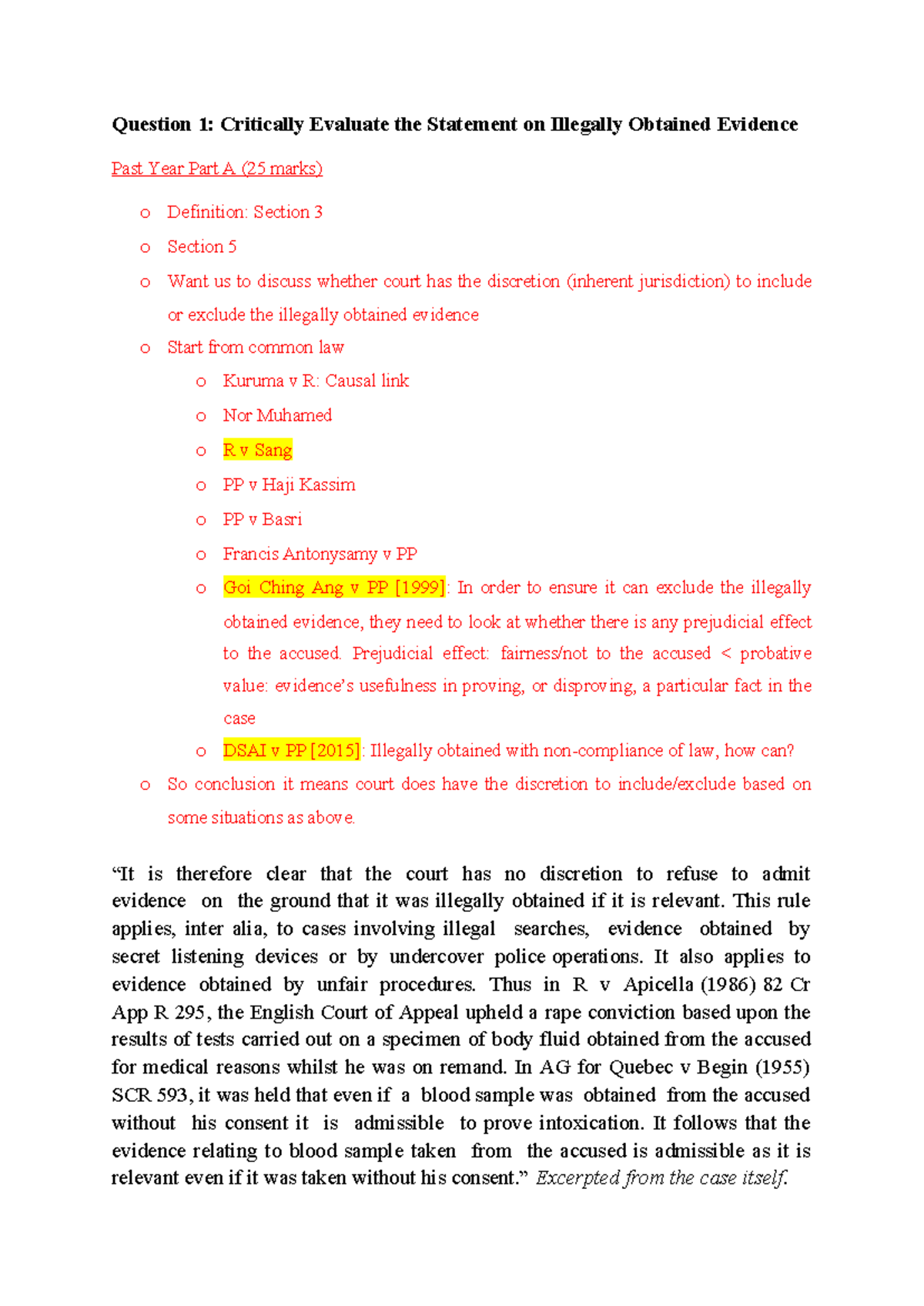 Answer Tutorial 6: Illegally Obtained Evidence & Sections 32/73A ...