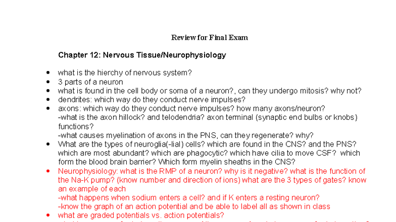 Final Exam Study Guide: Nervous System Overview (Course Code) - Studocu