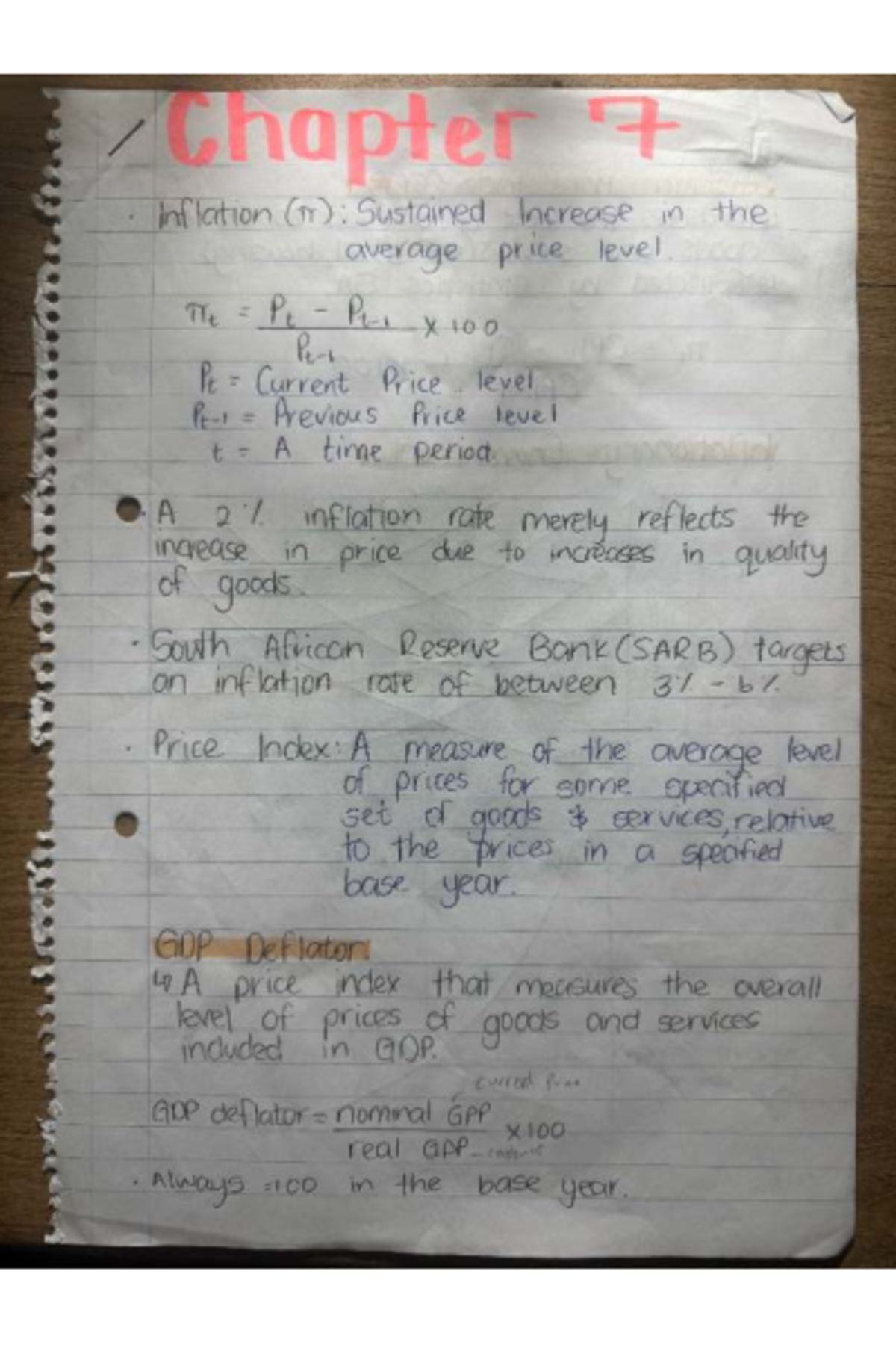 Econ 101: Chapter 7 Summary on Inflation (π) and Price Levels - Studocu