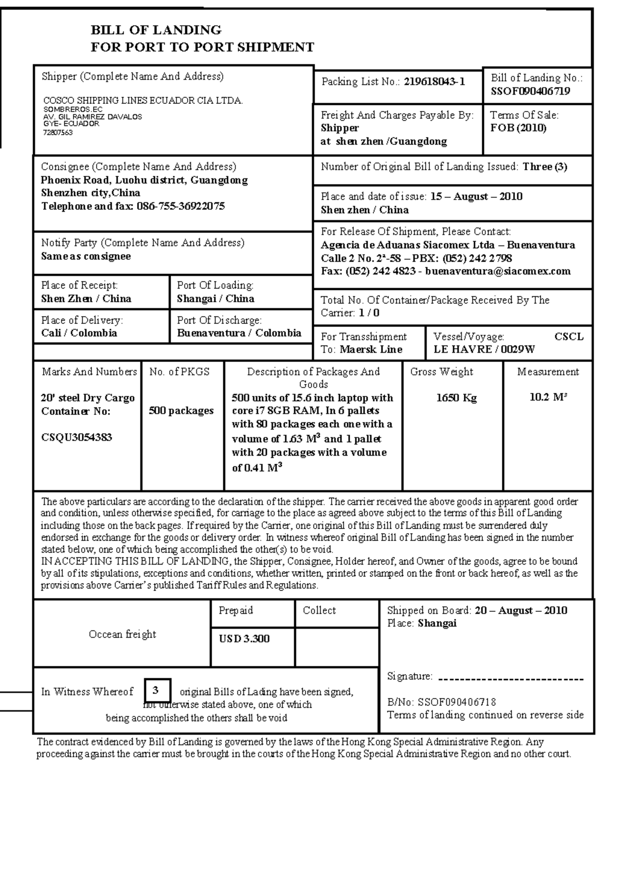 726650687 Import Export Documentation and Bill of Lading Details - Studocu